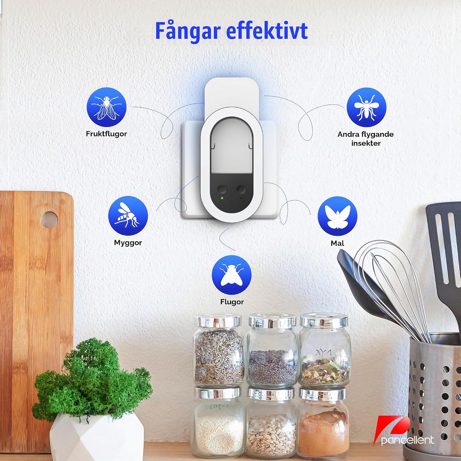 Detalle de Pancellent P- HW04-BLK insektsfälla för inomhusbruk, blåviolett ljus, 2-pack