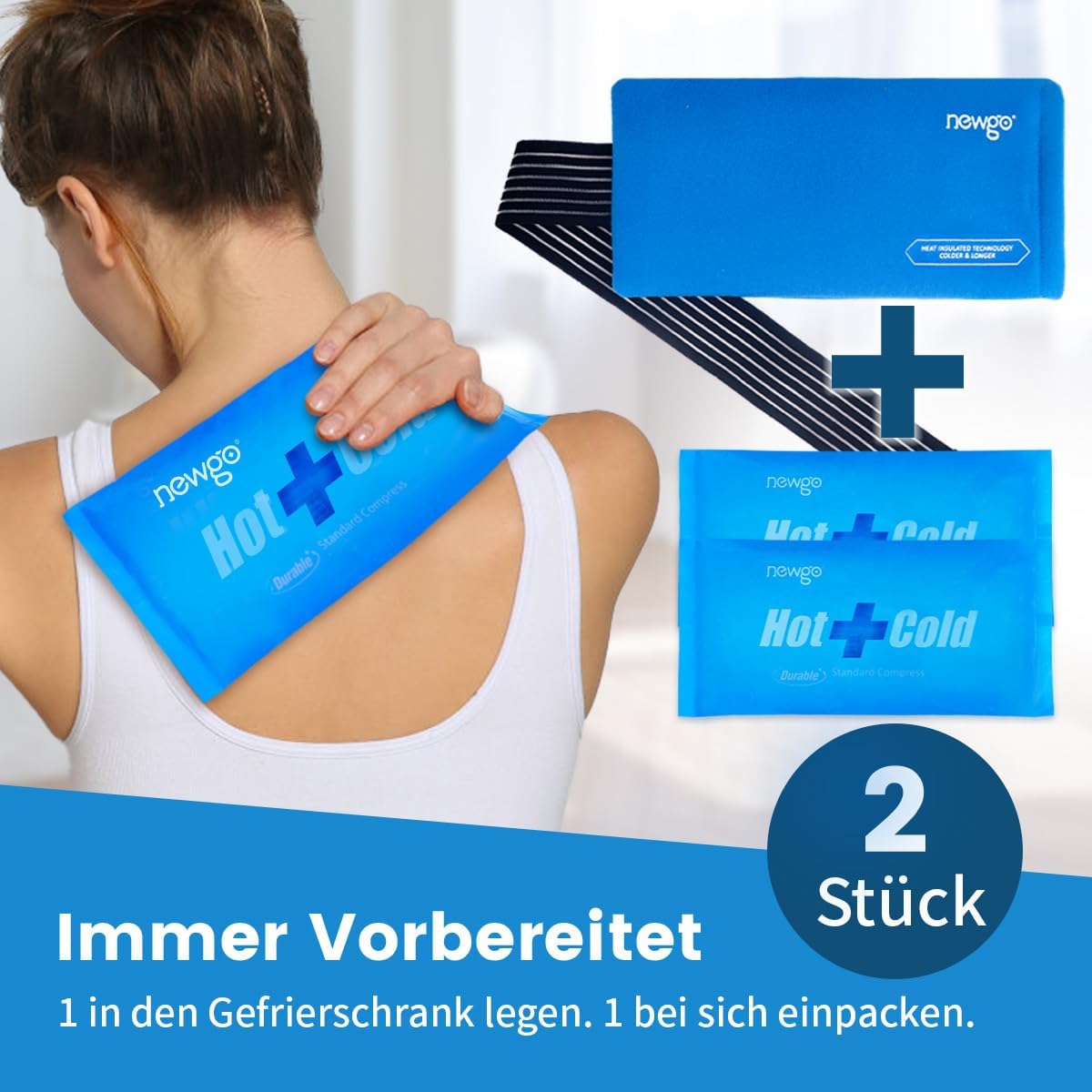 Detalle 2 de NEWGO Wiederverwendbare Kühlpads mit Bezug (2 Stück) – Gel-Kühlakku für Kalt- & Warmkompressen, 27,5 x 13,5 cm