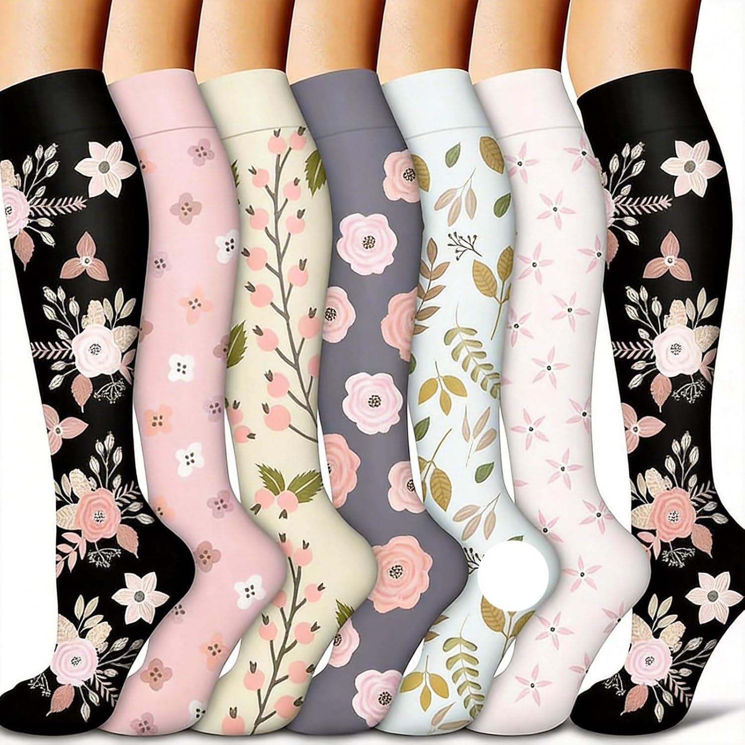 Detalle de Odtmger Compression Socks – 7 Pairs, 20-30mmHg Knee-High Support for Sports, Work and Everyday Wear