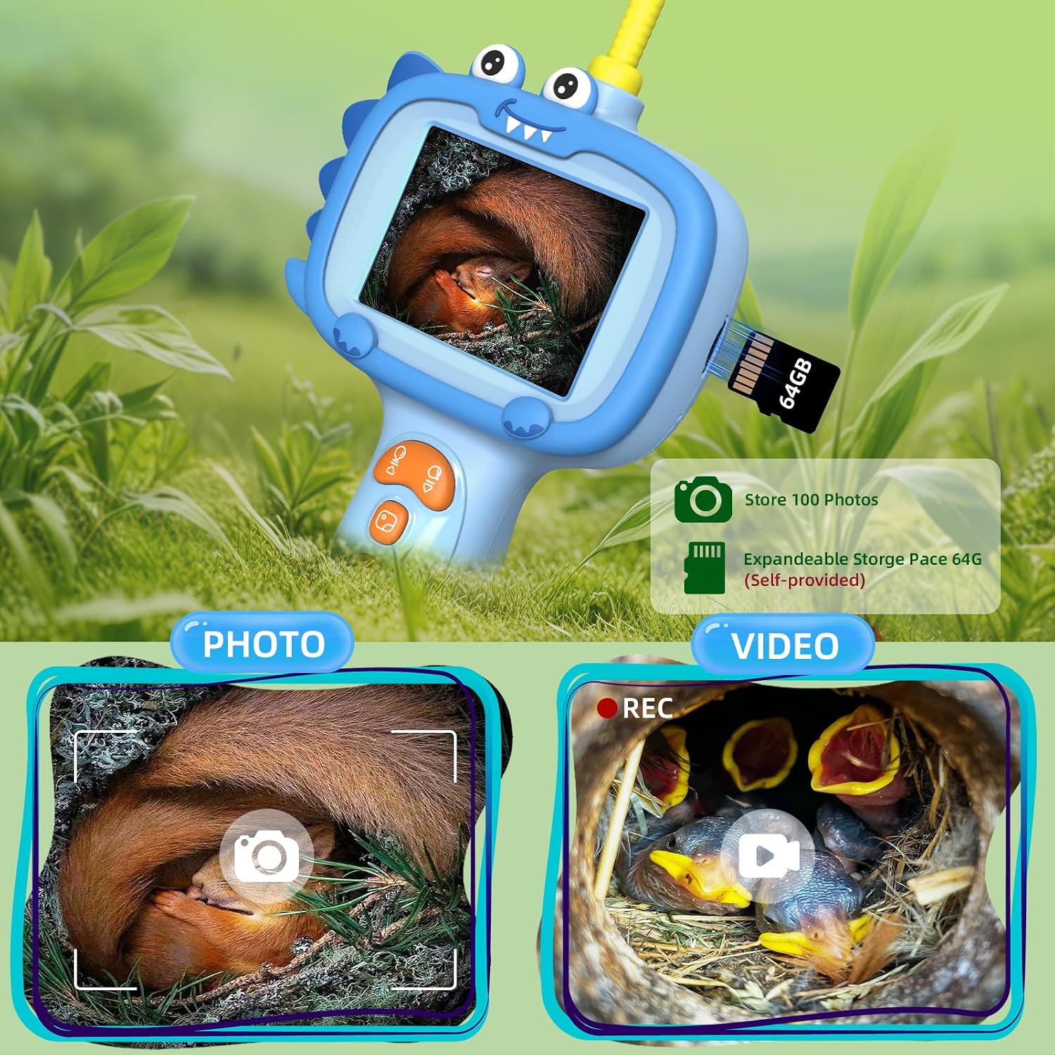 Detalle de Daxiongmao Kids Borescope Camera with 2.4-Inch Screen, 8 LEDs and 2.6-Foot Flexible Tube