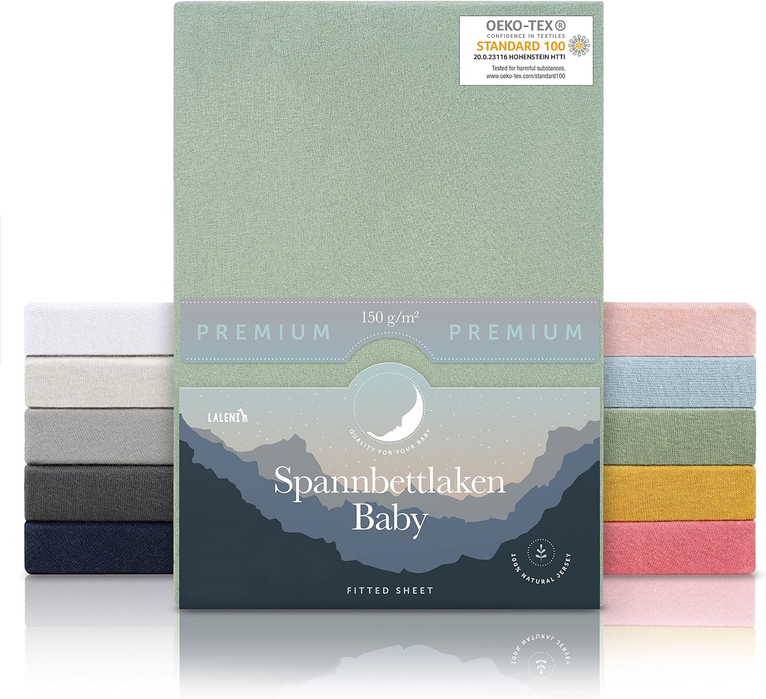 Detalle de Laleni Premium Fitted Sheet 70x140x15 cm, Cotton, Summer Green