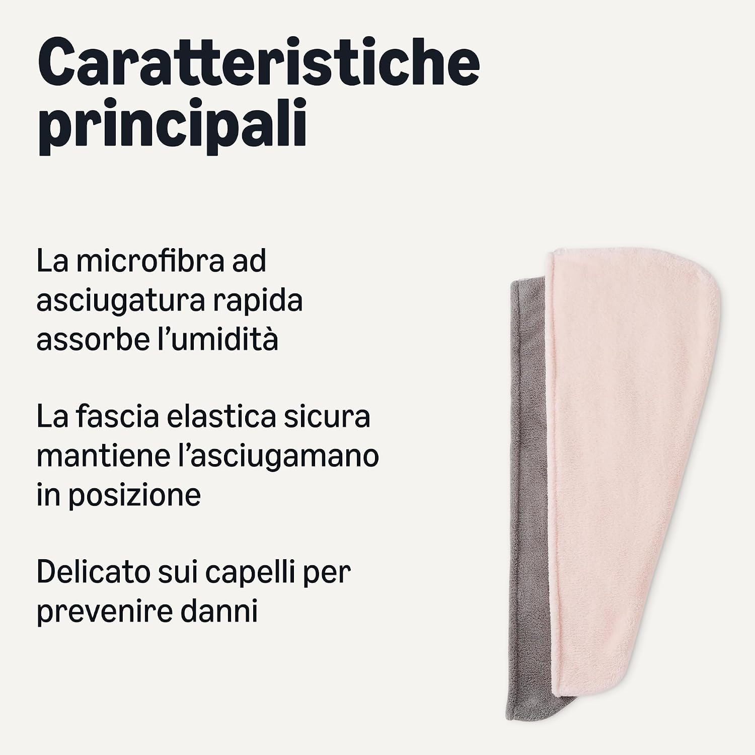 Detalle de Amazon Basics Cuffia Turbante per Capelli in Microfibra – 2 pz (Grigio/Rosa), asciugatura rapida