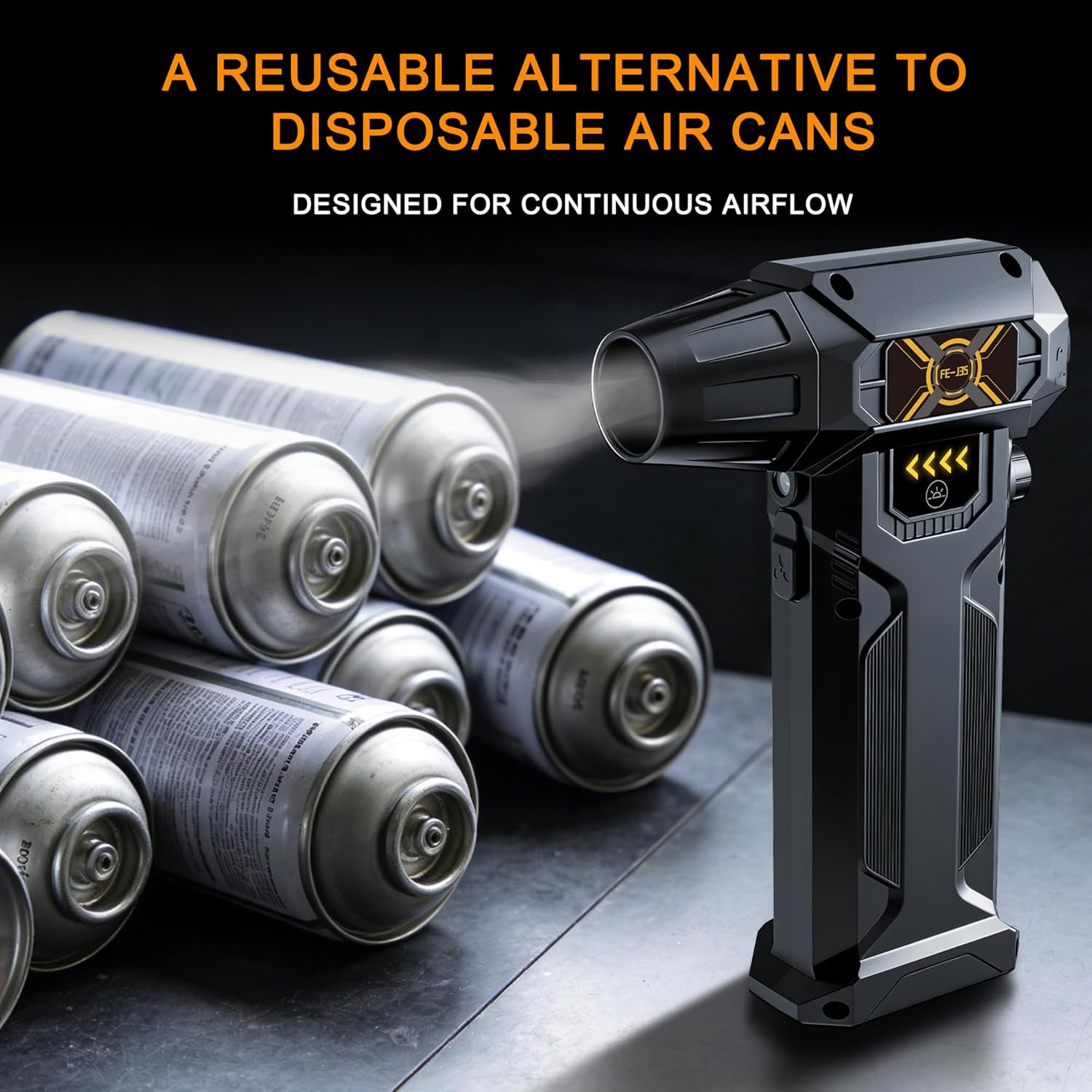 Detalle 2 de FE-J35 Compressed Air Duster: Powerful Turbo Air Flow, 130000 RPM, LED Light, 8000mAh Battery