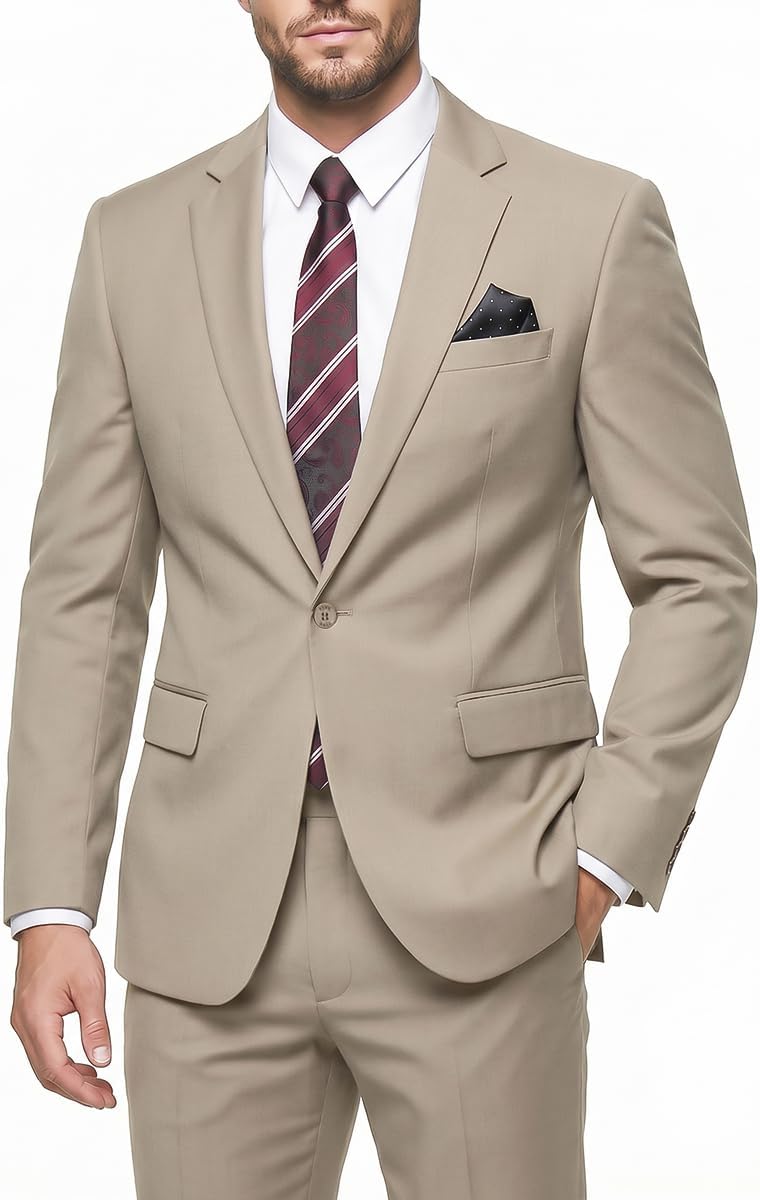 Detalle de WYWK Men’s Slim-Fit Suit Set, One-Button Solid-Colour Jacket and Trousers