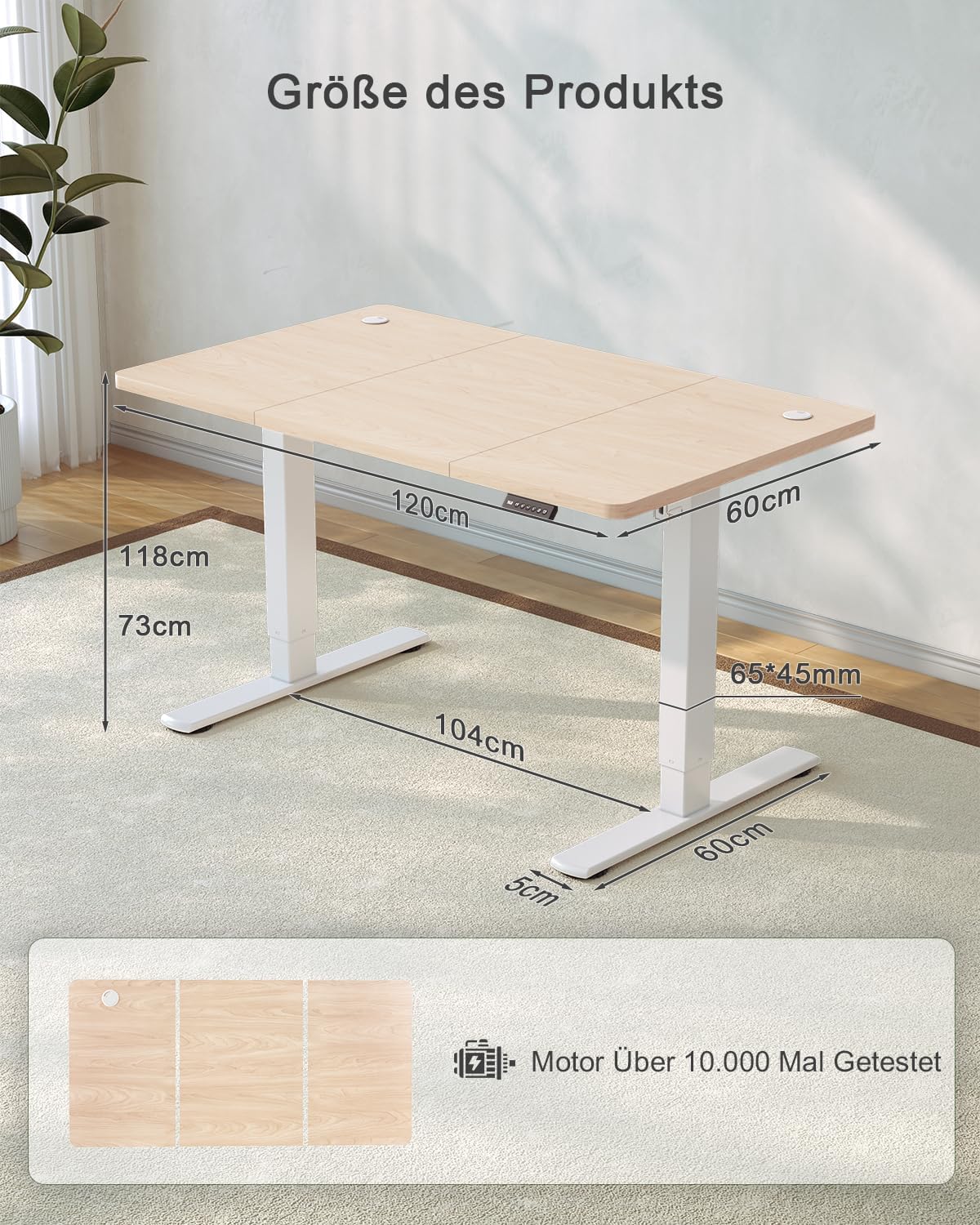 Detalle de JUMMICO elektrisch höhenverstellbarer Schreibtisch mit USB-Ladeanschluss 120 x 60 cm (beige)