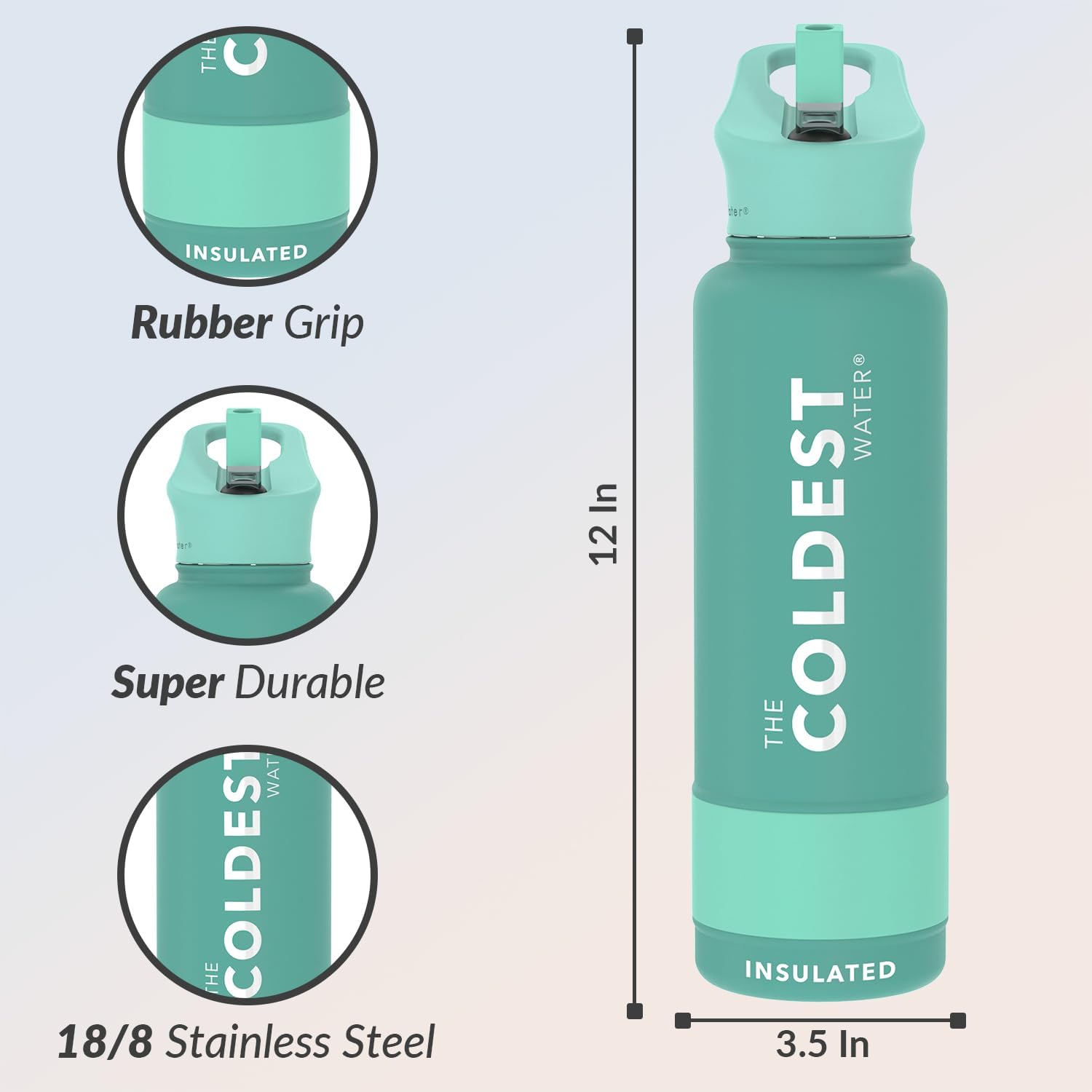 Detalle de Coldest Insulated Water Bottle with Straw Lid - 40 oz (Terraform Green)