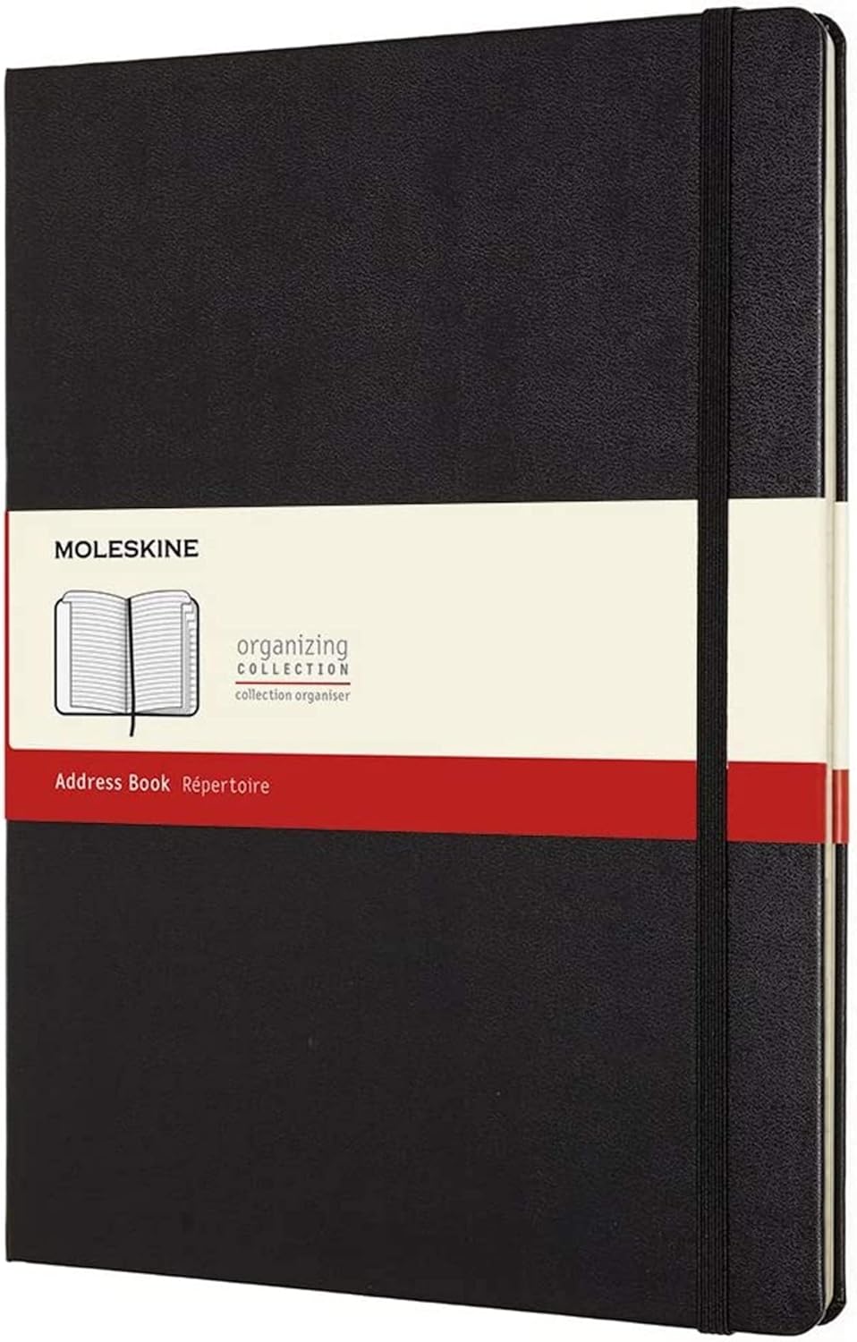 Detalle de Moleskine Rubrica Grande Copertina Rigida Nero: rubrica a righe con etichetta 'in case of loss' (13x21 cm)