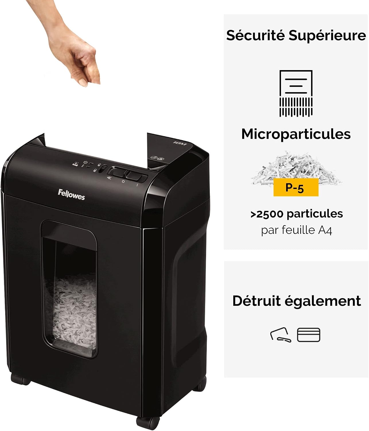 Detalle de Fellowes 10M Microcut P5 Aktenvernichter – sichere Zerkleinerung für Büro und Homeoffice