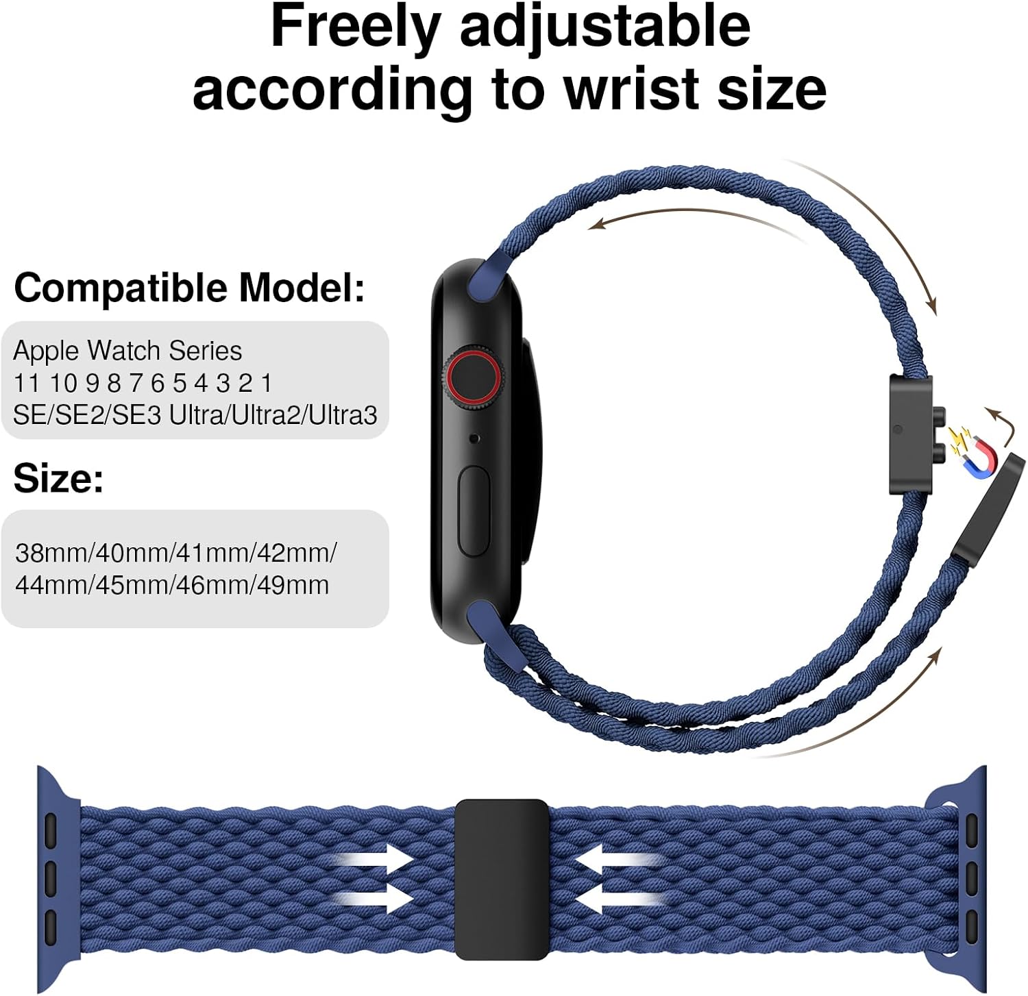 Thumbnail 1 de Braided Nylon Magnetic Snap Strap for Apple Watch (40–49mm) – Denim