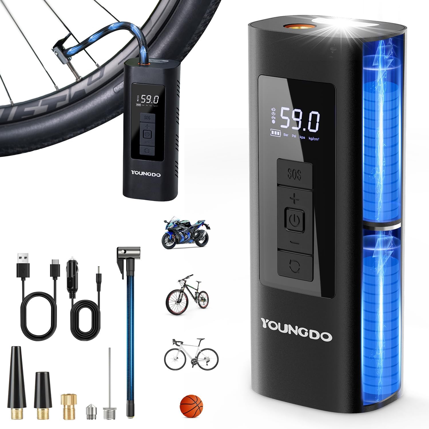 Detalle de YOUNGDO 150 PSI Akku Kompressor 6000mAh