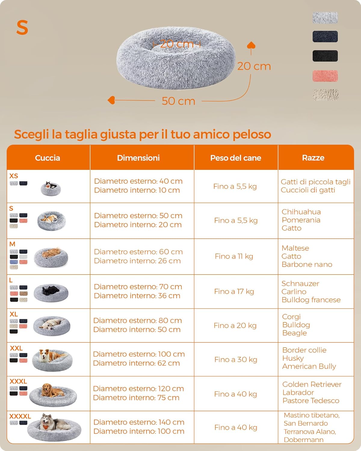Detalle 2 de Feandrea Cuccia per cani a ciambella interna PGW037G01, 50 cm, grigio ombré