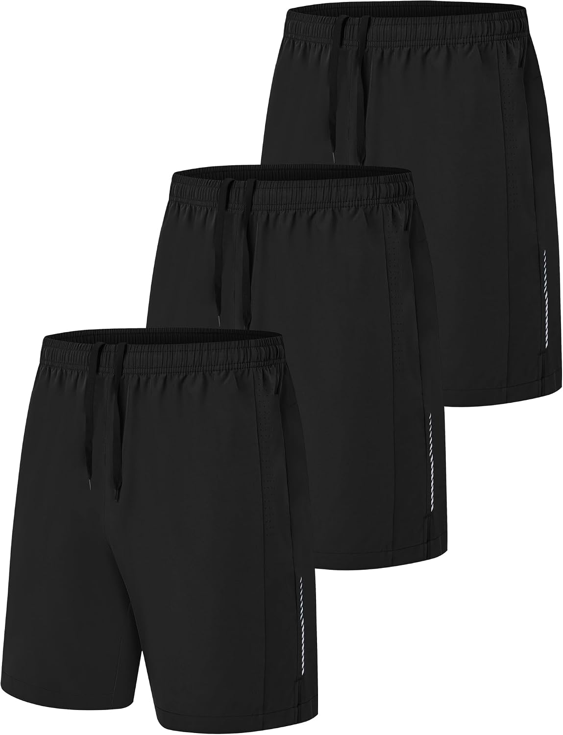 Detalle de Zoofly 3er Pack Sportshorts Herren – Kurze, atmungsaktive Freizeit- und Trainingshosen mit Reißverschluss-Taschen
