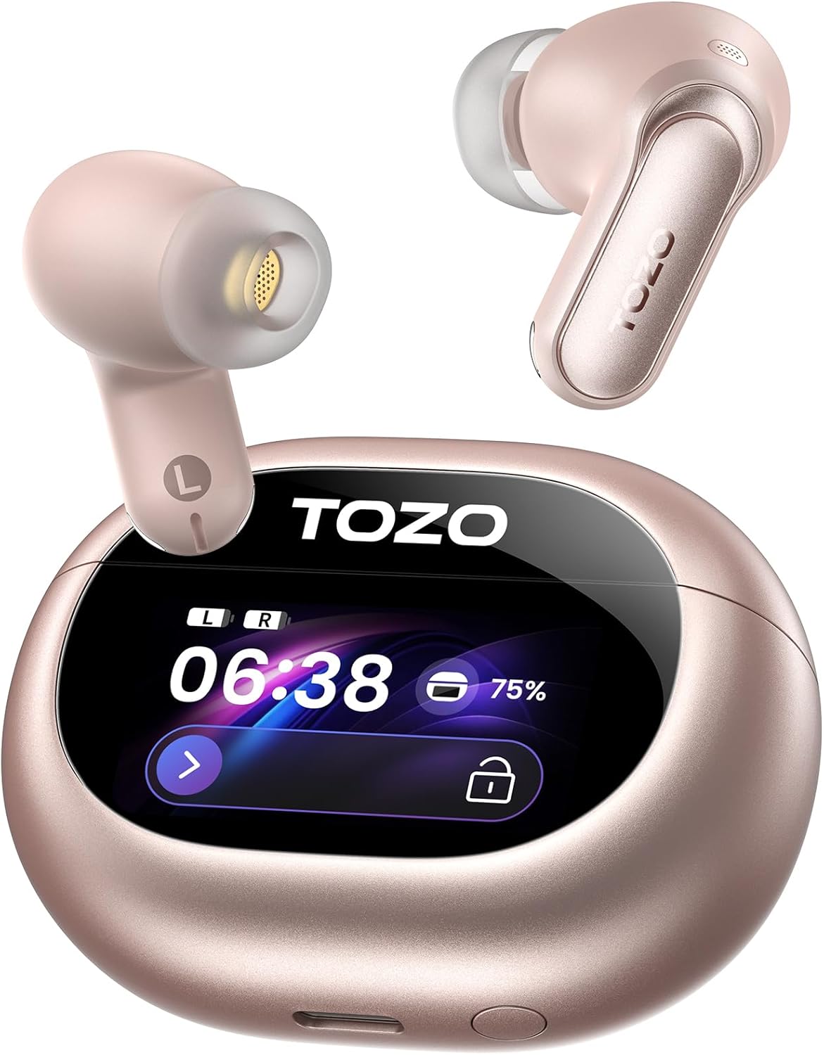 Detalle de TOZO NC20 Pro kabellose Bluetooth-Kopfhörer (LDAC, adaptives ANC, Smart-Touchscreen, IPX8) in Roségold