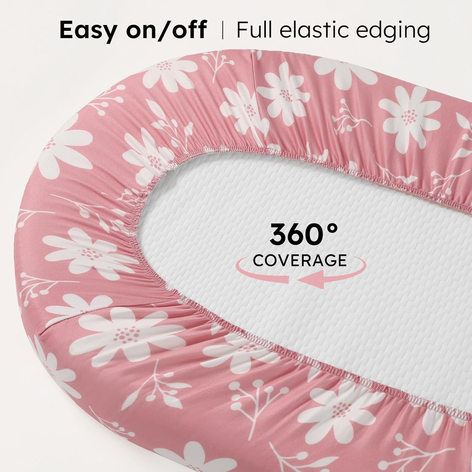 Detalle 2 de FIEMOL Baby Moses Basket Sheets (3 Pack) – 81x41 cm fitted pram sheets in pink butterfly print