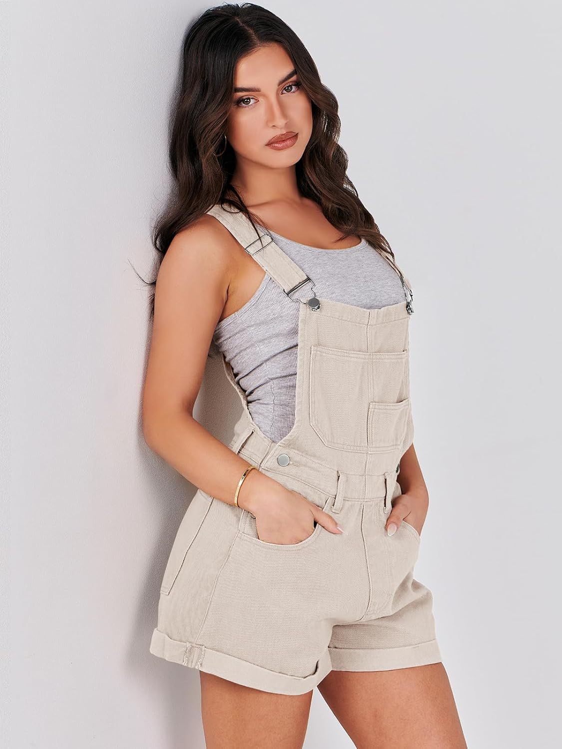 Detalle de ANRABESS Denim Overalls for Women: 2026 Summer Shortalls, Adjustable Straps, Loose Fit