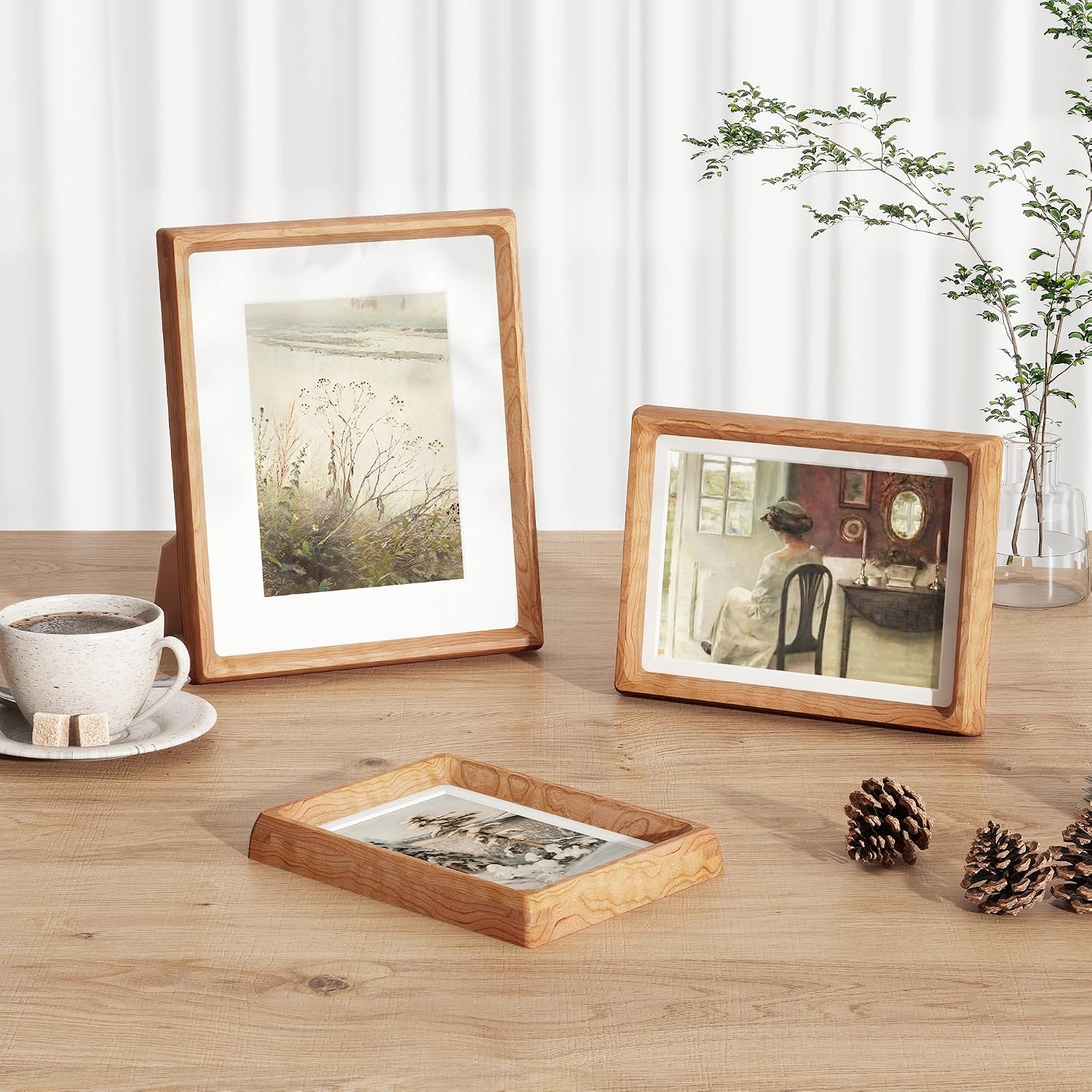 Thumbnail 2 de Fun Memories 6x8 Cherry Wood Picture Frame with Tempered Glass and 5x7 Mat