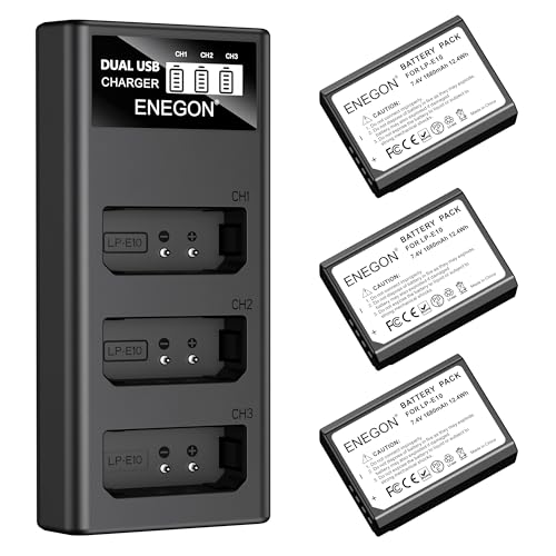 ENEGON LP-E10 High-Capacity Batteries 3×1680mAh