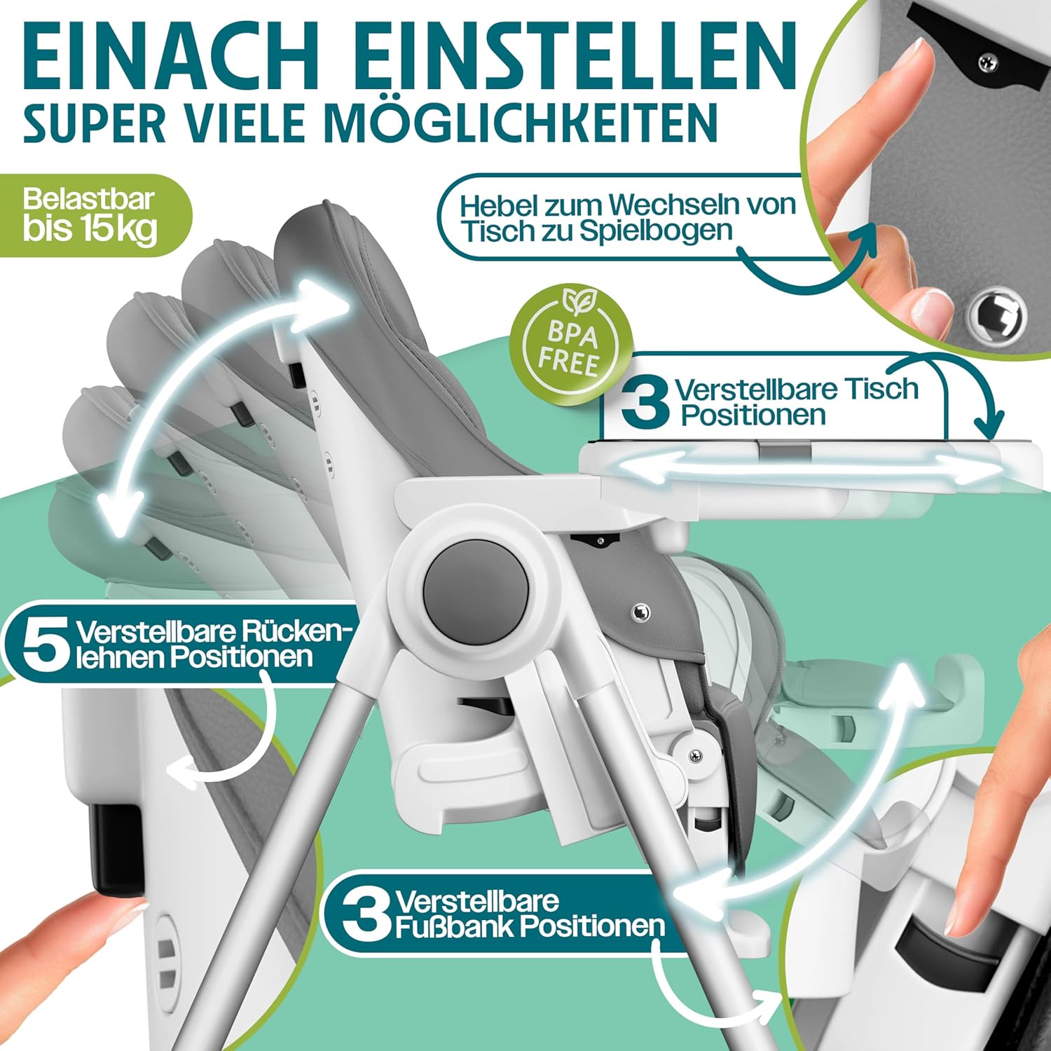 Detalle 2 de KIDIZ® 3in1 Hochstuhl 0–36 Monate