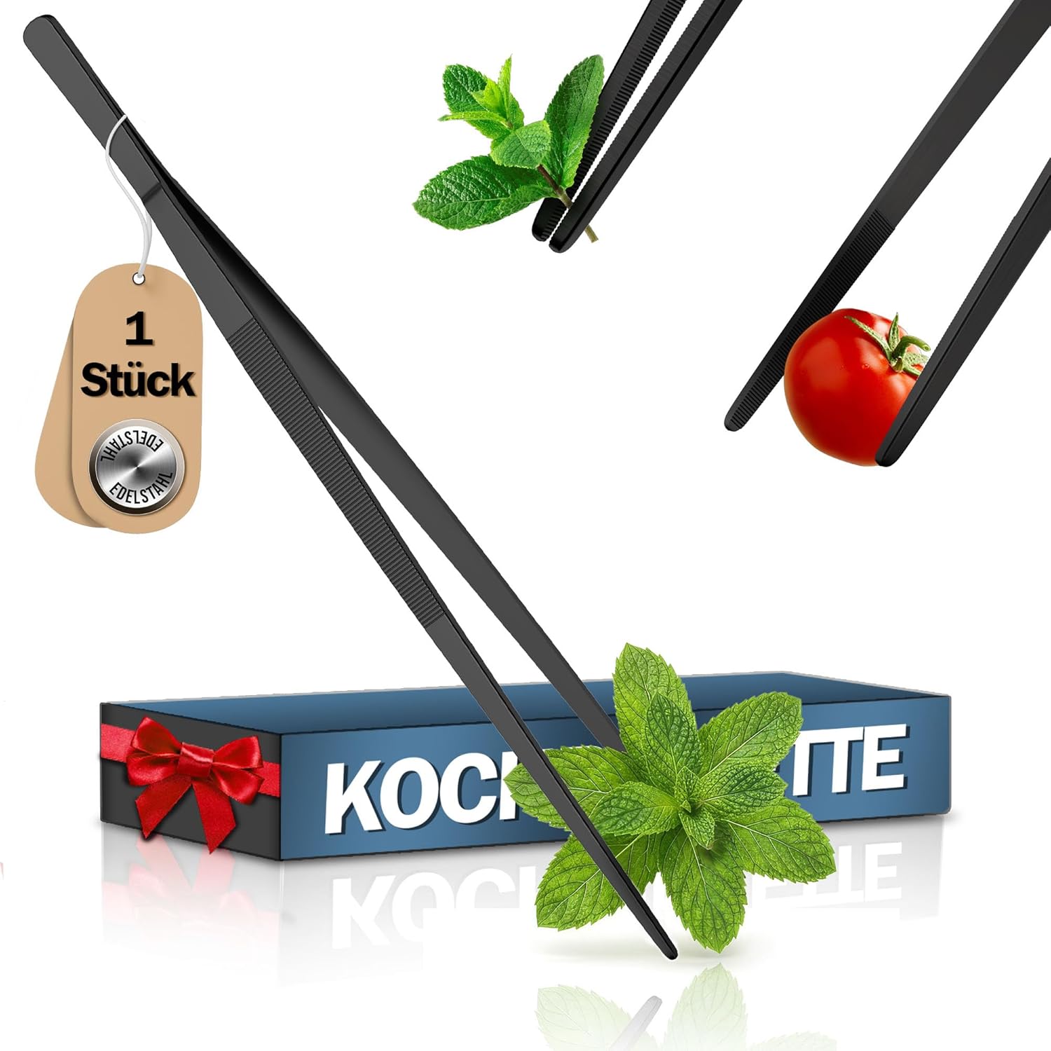 Thumbnail 6 de 4smile Kochpinzette, 2er-Set in Schwarz – Edelstahl-Kochpinzette, 30 cm, Rund & Spitz, zugleich Grillpinzette und Dekorationspinzette