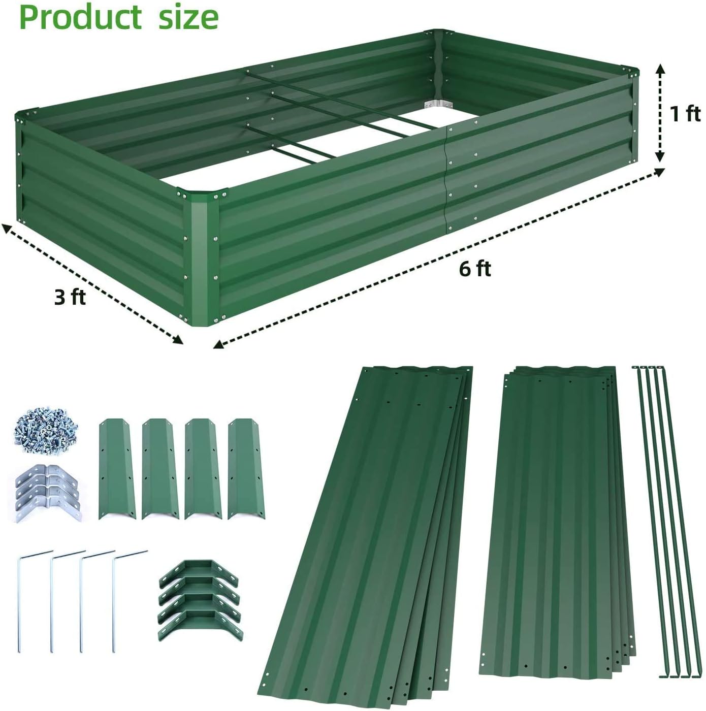 Thumbnail 5 de Ohuhu GRB-12 6×3×1 FT Green Raised Garden Bed, Reinforced Galvanized Steel