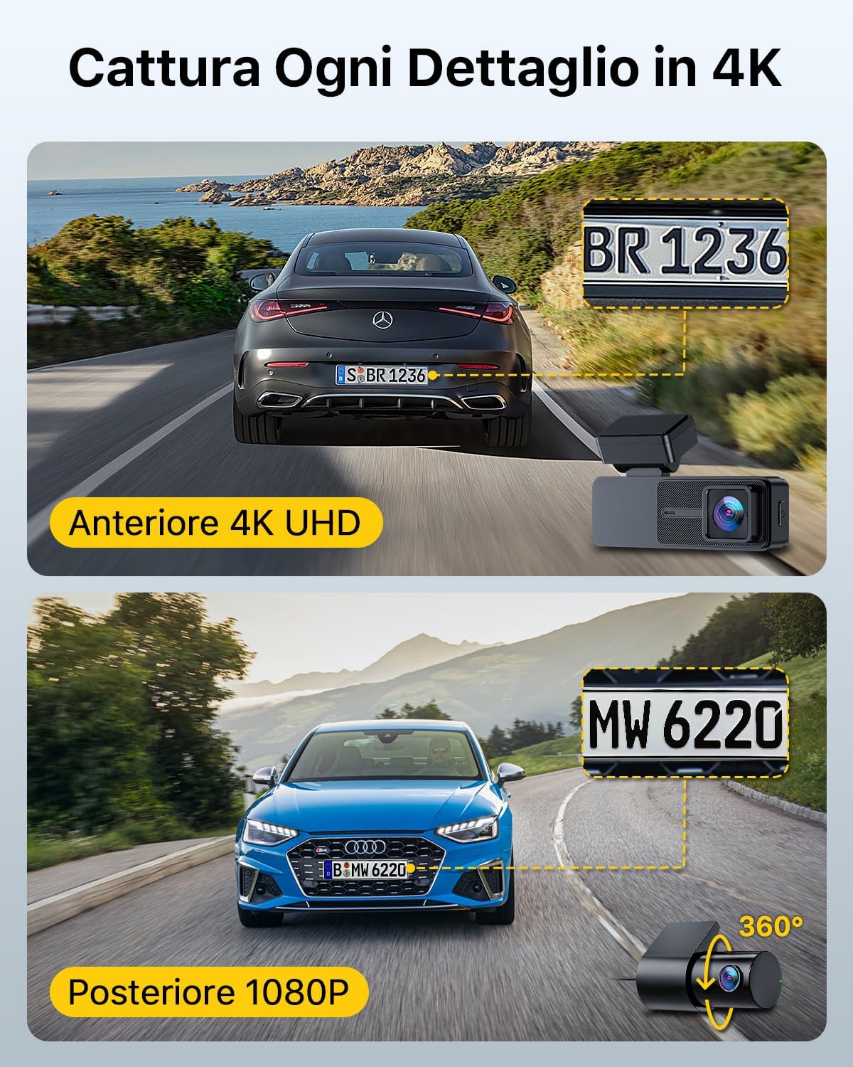 Thumbnail 1 de GKU D700 dash cam 4K fronte/posteriore