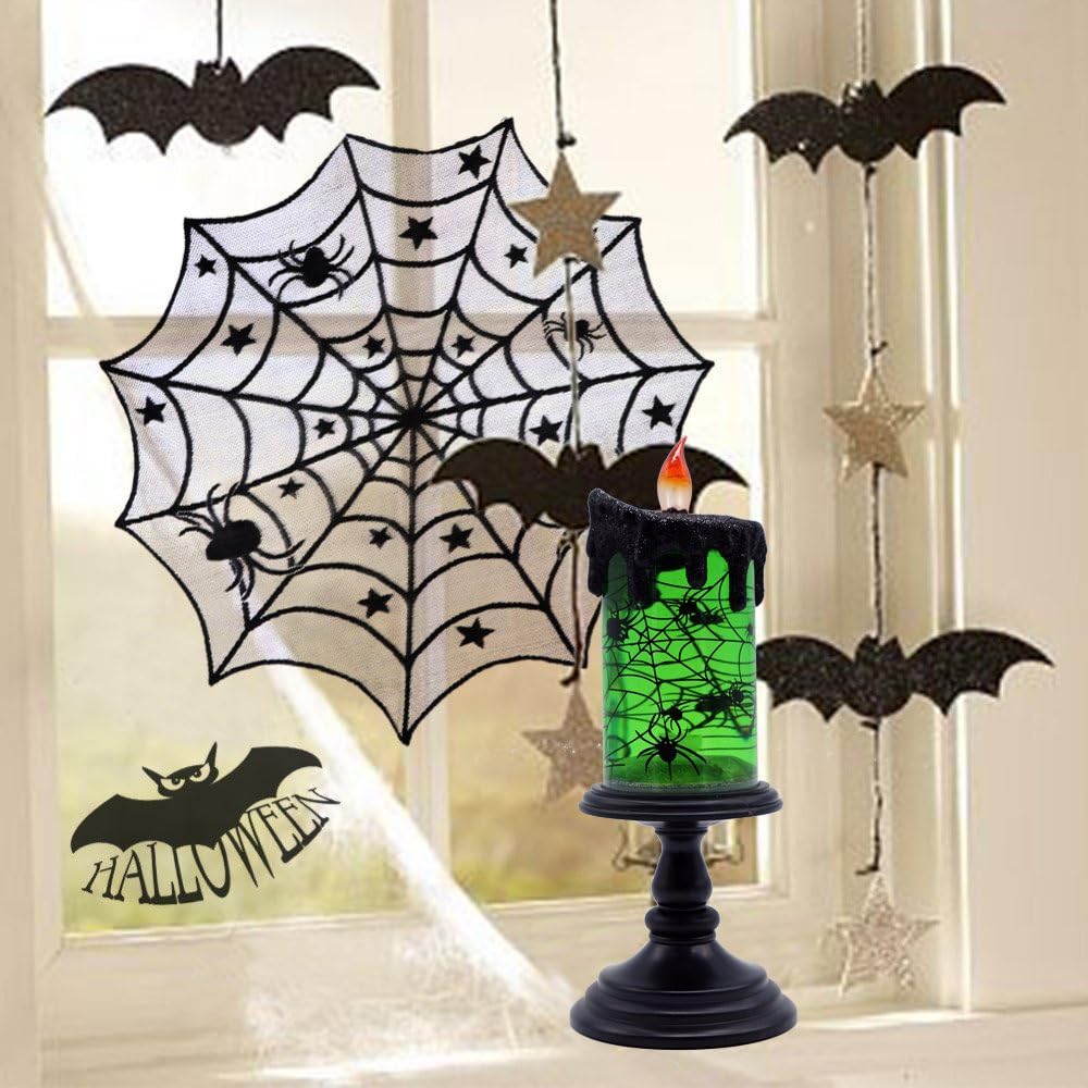 Detalle de Eldnacele RD001-G Spider Halloween Snow Globe Candle, Green LED, 4" x 10