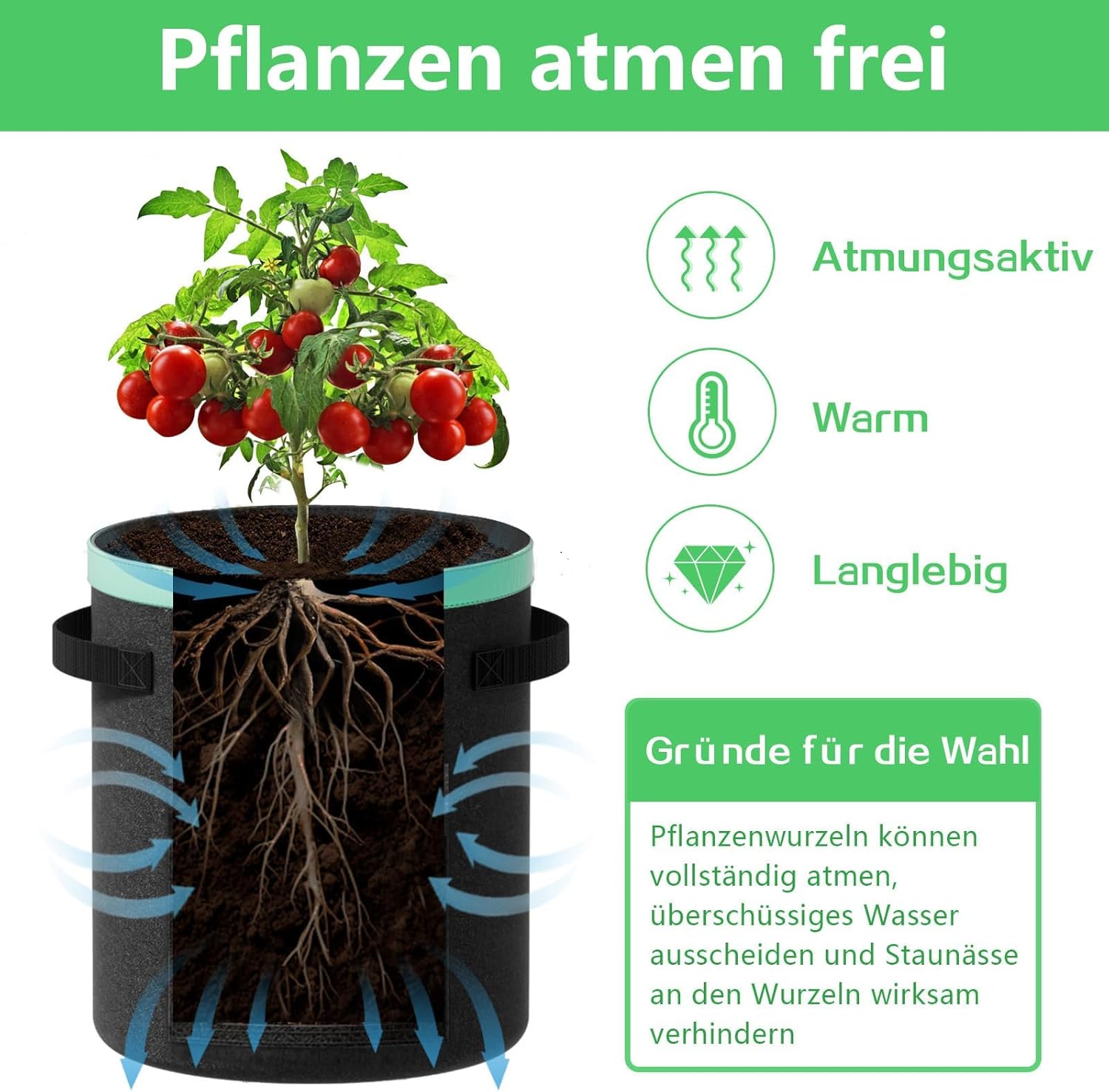 Thumbnail 4 de Paerduo Kartoffel Pflanzsack 38 Liter (3er-Set) mit Griffen und Sichtfenster – Filz-Pflanztaschen in Schwarz