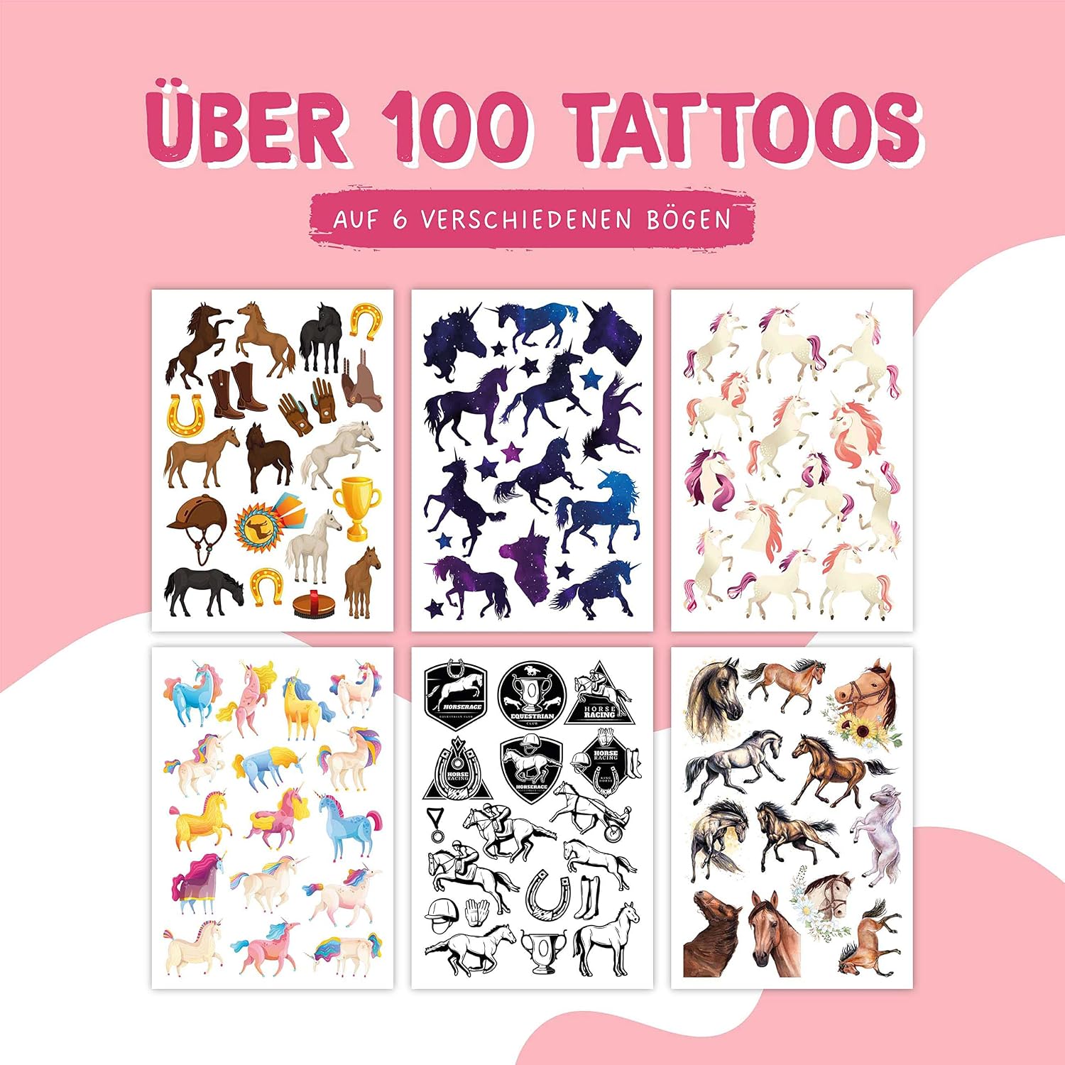 Detalle 2 de Papierdrachen Tattoos für Mädchen mit Pferden 100