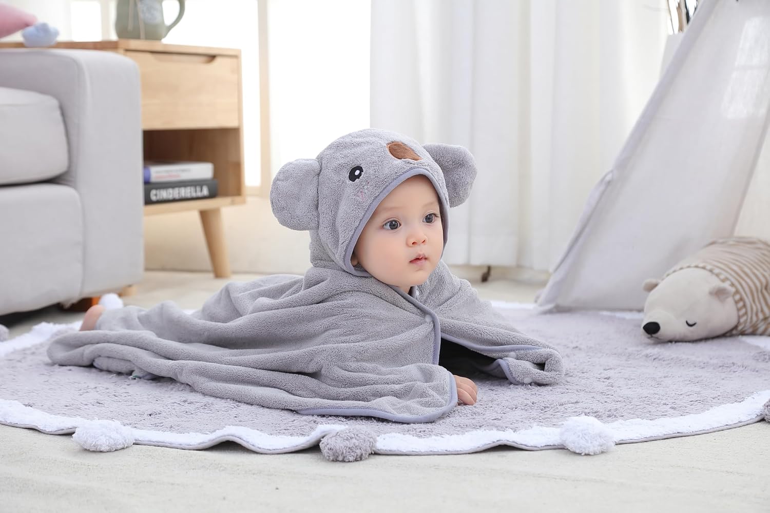Thumbnail 3 de Hilmocho Baby Hooded Bath Towel with Bear Design (110x68 cm) – Ultra-Soft Coral Velvet for Newborns to 5 Years