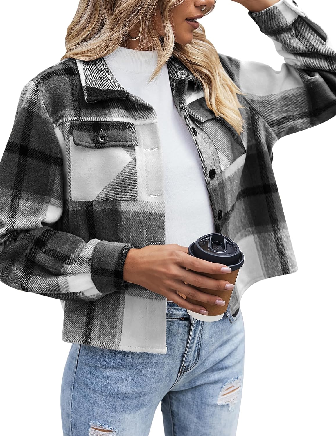 Detalle 1 de Zeagoo Damen Flanelljacke Shacket