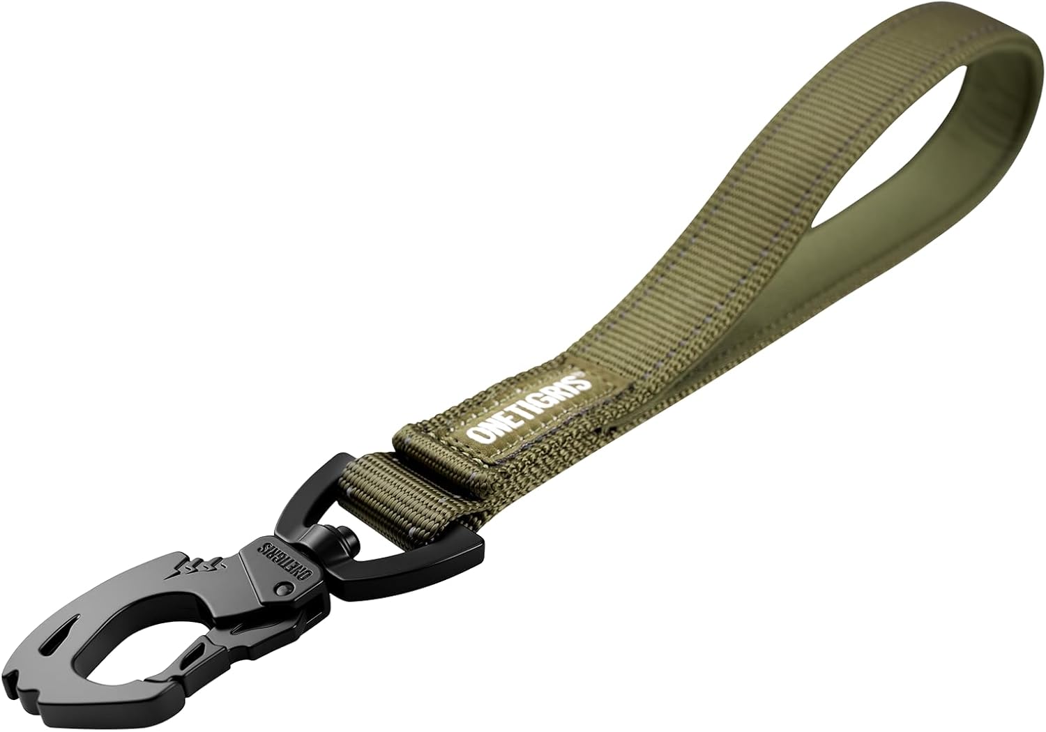 OneTigris Bolt: Guinzaglio corto da 30 cm per cani di taglia media, con clip in metallo a forma di tigre e imbottitura, riflettente, verde