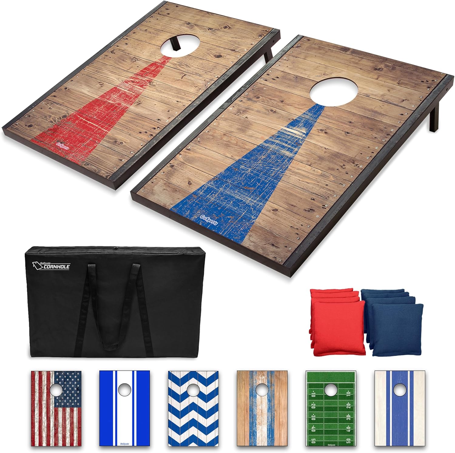 Detalle de GoSports Ensemble de Cornhole de Football personnalisable – 2 planches, 8 poufs et étui