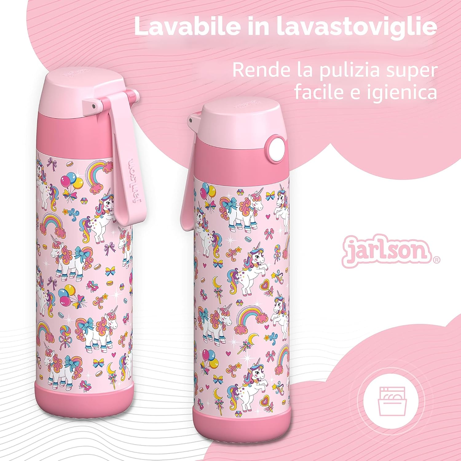 Detalle de JARLSON Borraccia Termica Bambini 500ml MALI Unicorno – Acciaio Inox 304, Senza BPA