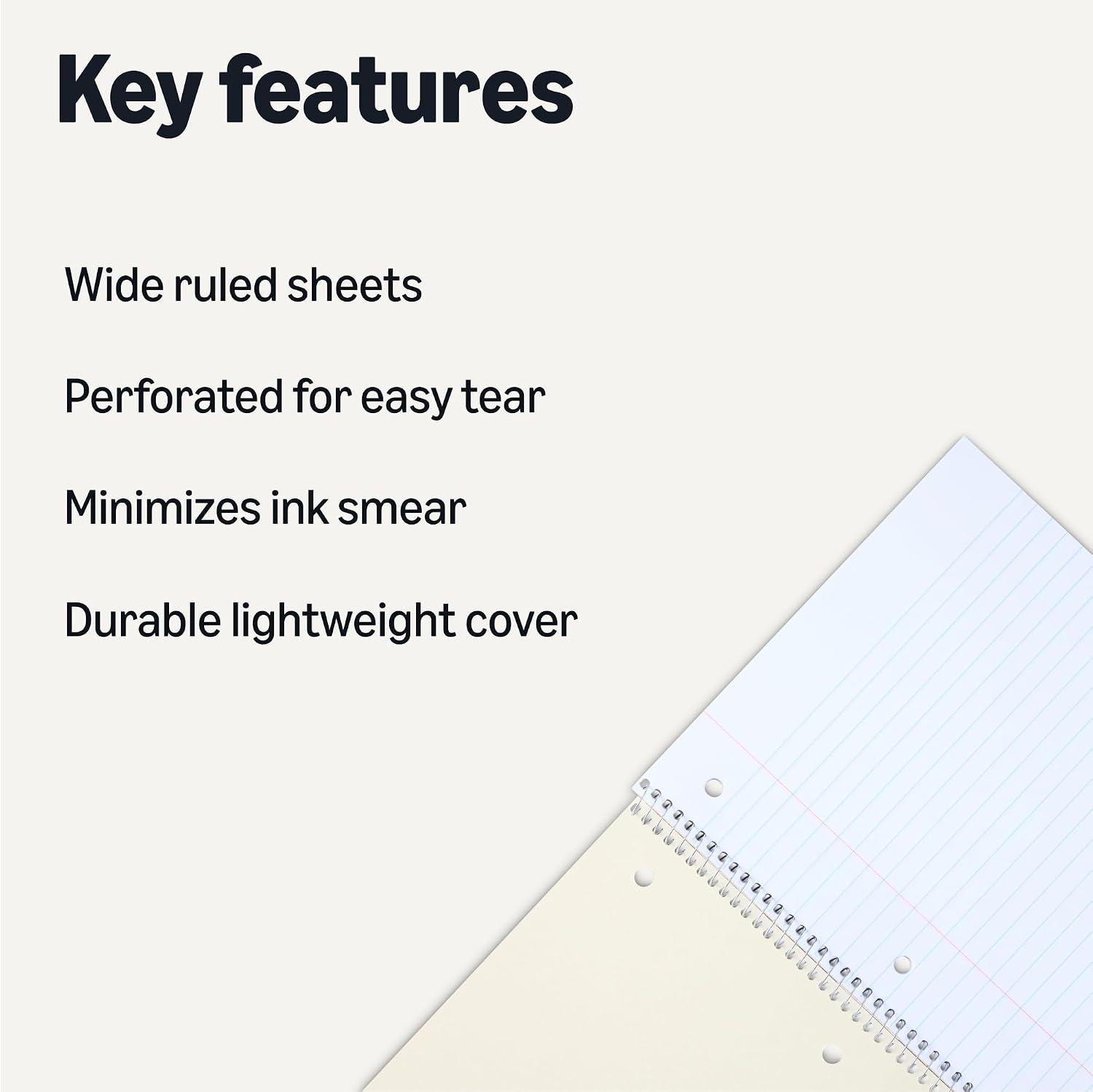Detalle de Amazon Basics Wide Ruled Spiral Notebooks, 70 Sheets, 7.5 x 10.5 inches, 3 Pack