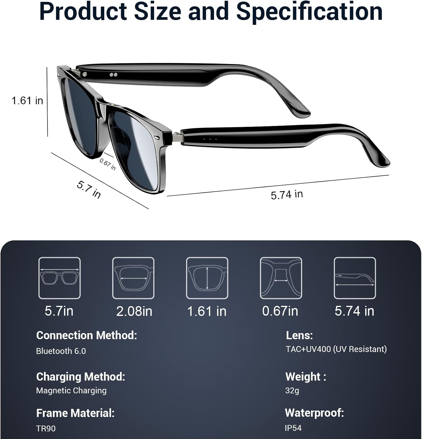 Thumbnail 2 de Blackview Smart Glasses (Bluetooth 5.3) Polarized Sunglasses with Speaker, Voice Control, UV Protection, Anti-Blue Light