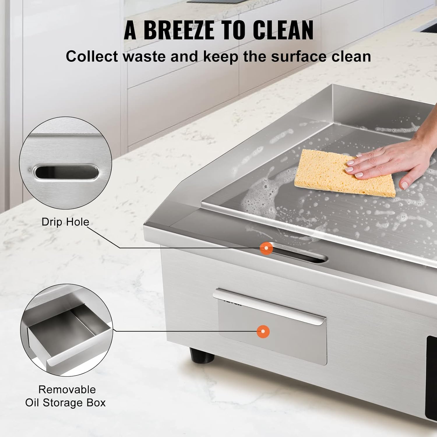 Thumbnail 5 de VEVOR 22" Commercial Electric Griddle (1600W) w/ Iron Plate, Adjustable 122–572°F