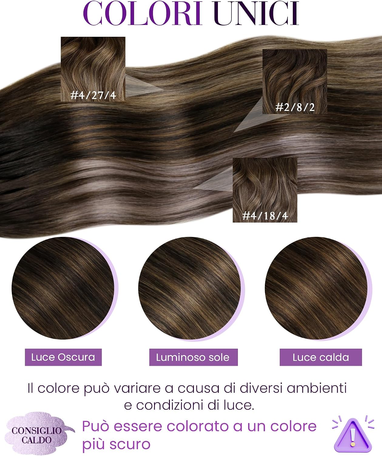Thumbnail 5 de LaaVoo Extension Microring Capelli Veri 50 cm – 50 g, 50 ciocche Remy, Balayage Castano Scuro a Marrone Chiaro e Biondo, color 2-8-2