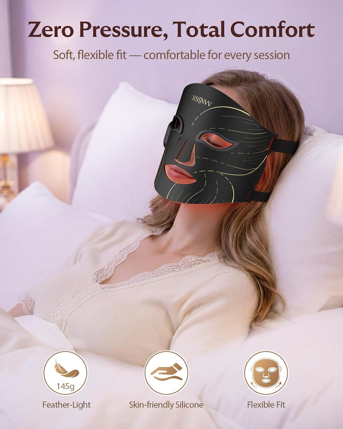 Detalle de XSSNVV Red Light Therapy Mask: 850nm NIR, 4 Modes, 272 LEDs, Wireless