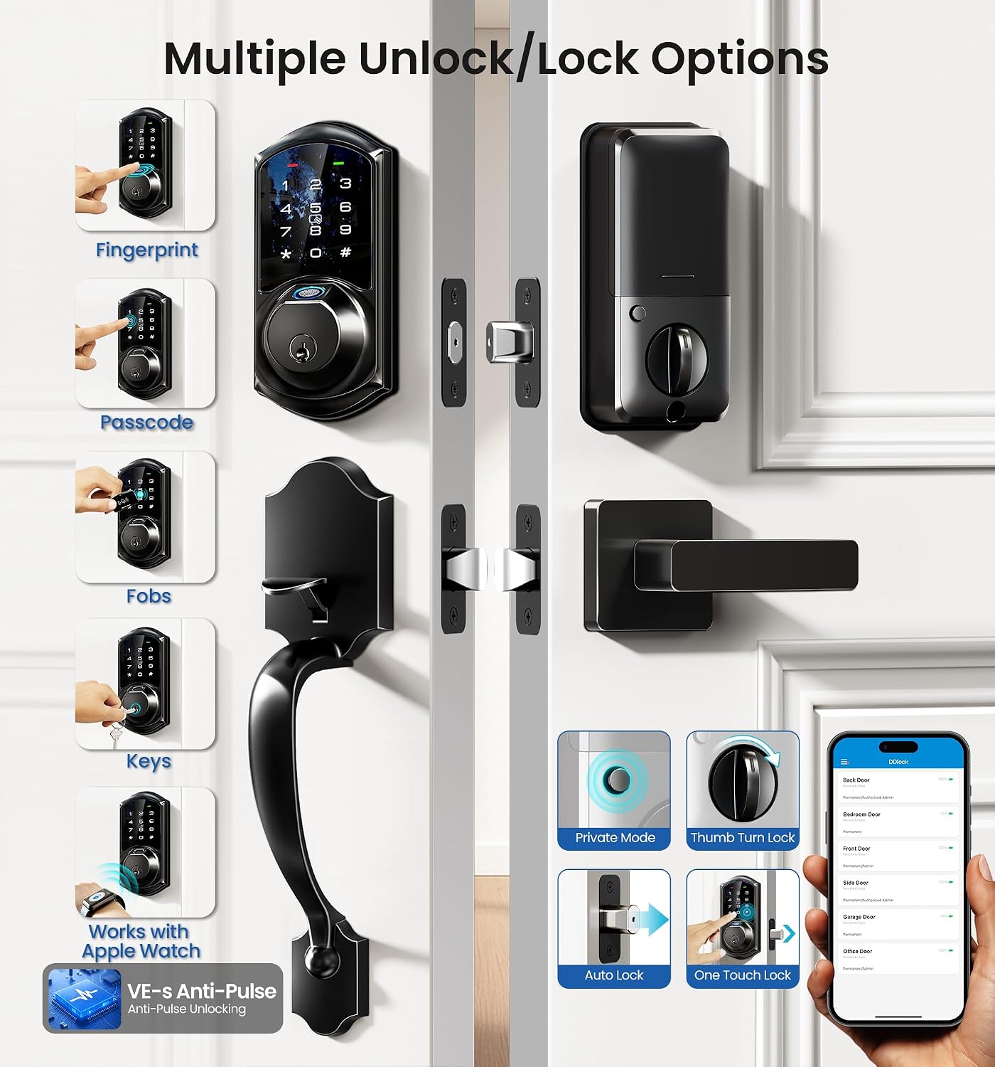 Detalle 2 de Veise Fingerprint Smart Lock, Matte Black