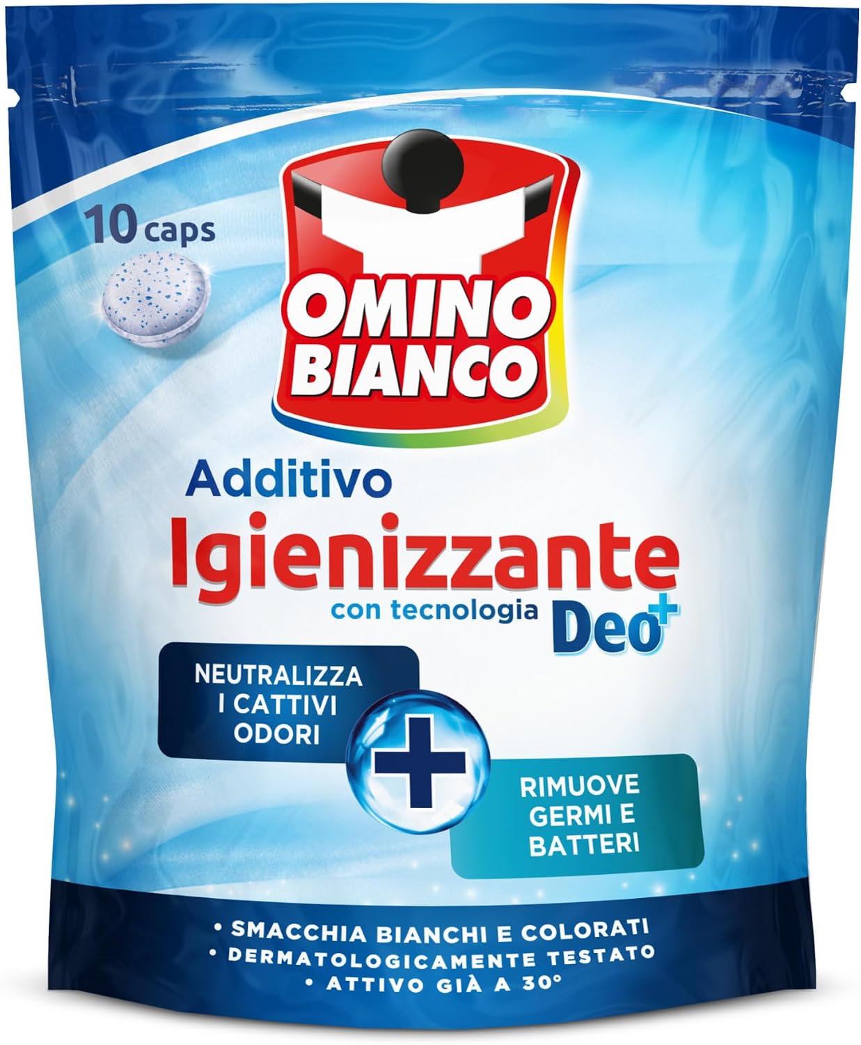 Detalle de Omino Bianco Additivo Igienizzante Idrocaps Deo+: capsule igienizzanti per bucato, 10 capsule x 4 confezioni