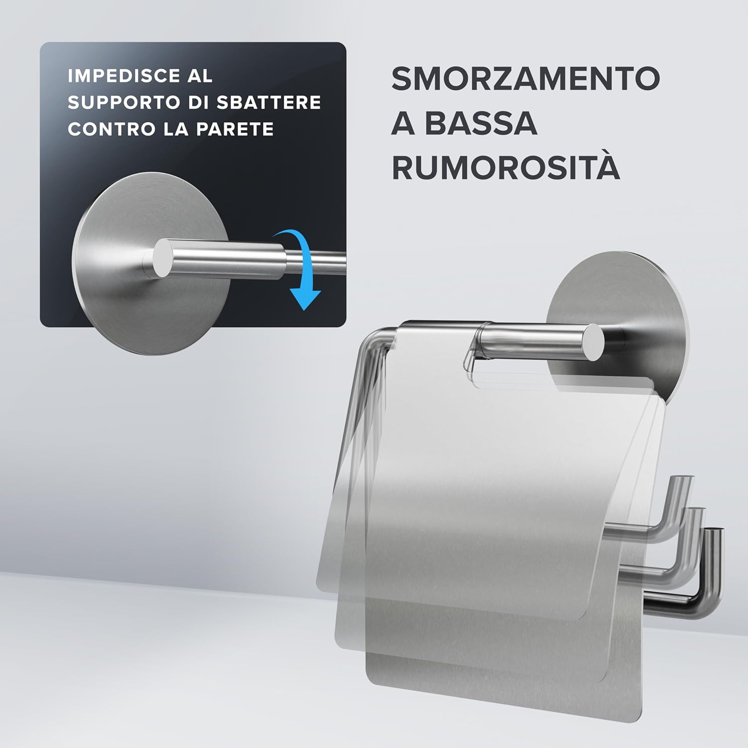 Thumbnail 1 de Ovimar Portarotolo Hanstholm senza foratura in acciaio inox argento – con coperchio e chiusura morbida