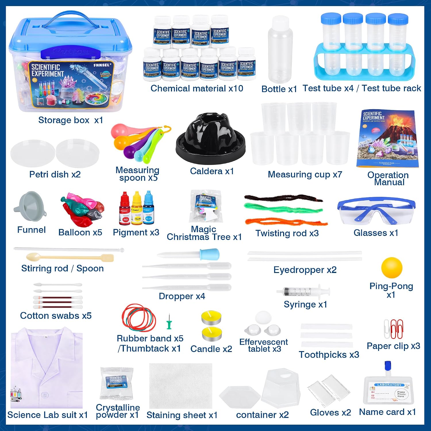 Detalle 2 de 120+ Experiments Science Kits for Kids (Age 6–12+) STEM Chemistry Set with Goggles, Funnels & Safe Materials