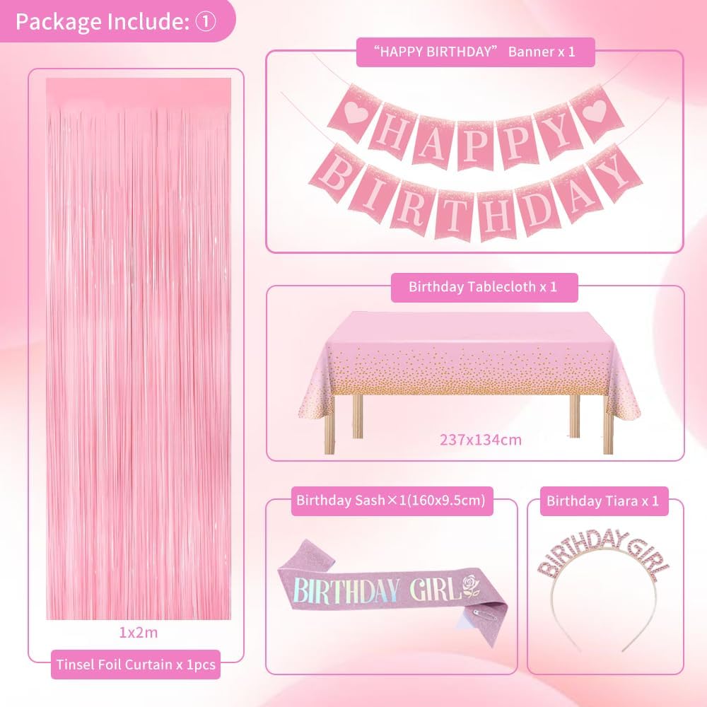 Detalle de Pink birthday party decorations set