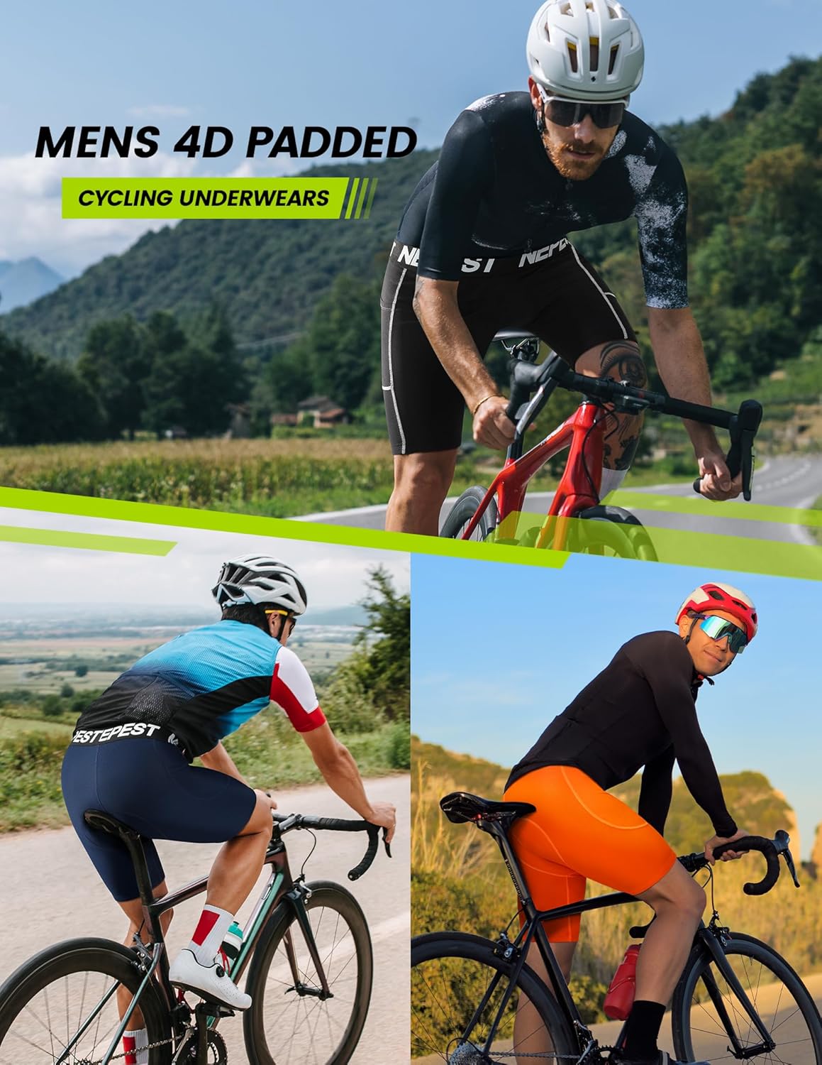Thumbnail 6 de Nepest Fahrradhose Herren 4D Gepolstert – atmungsaktiv, anti‑Rutsch Bündchen, Breiter Bund