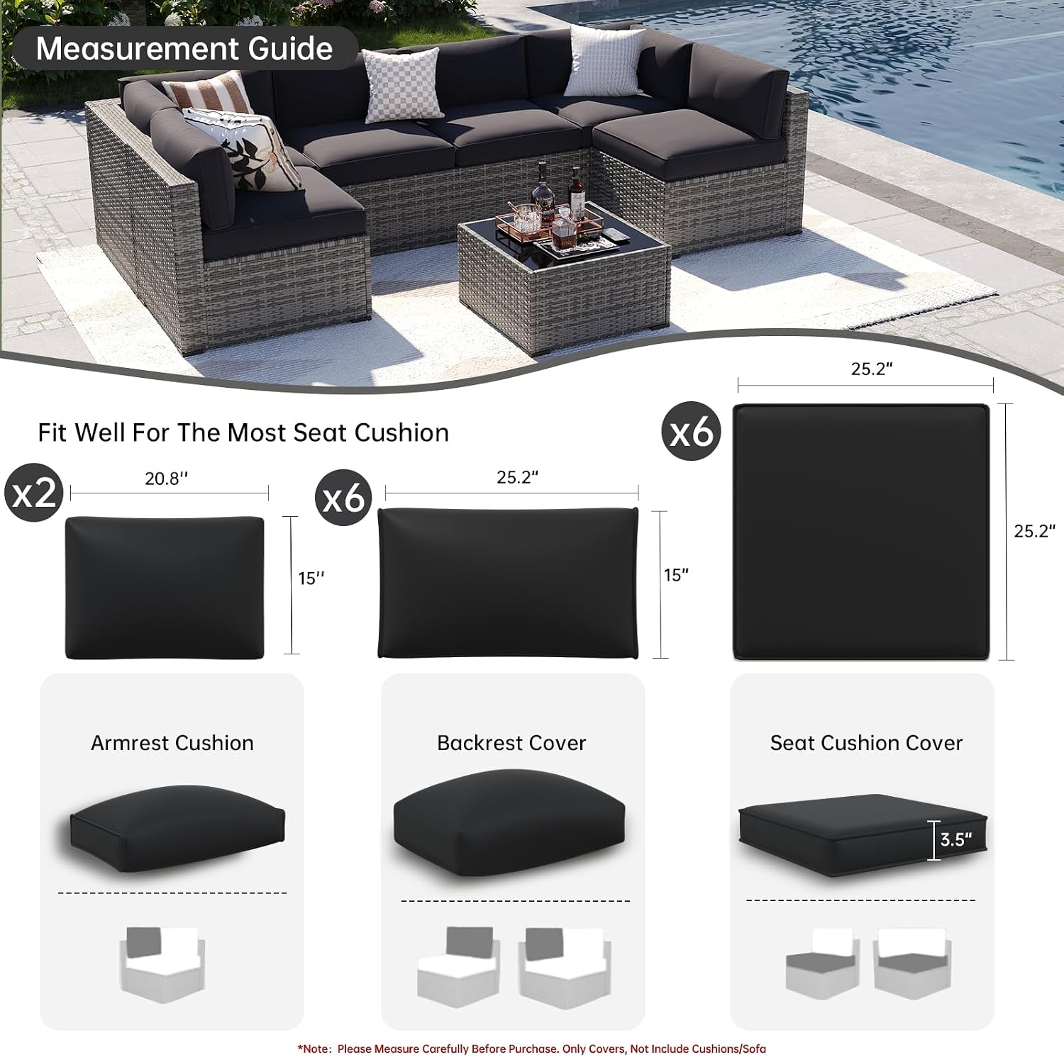 Detalle 2 de Aoxun Outdoor Cushion Covers 14-Piece Set