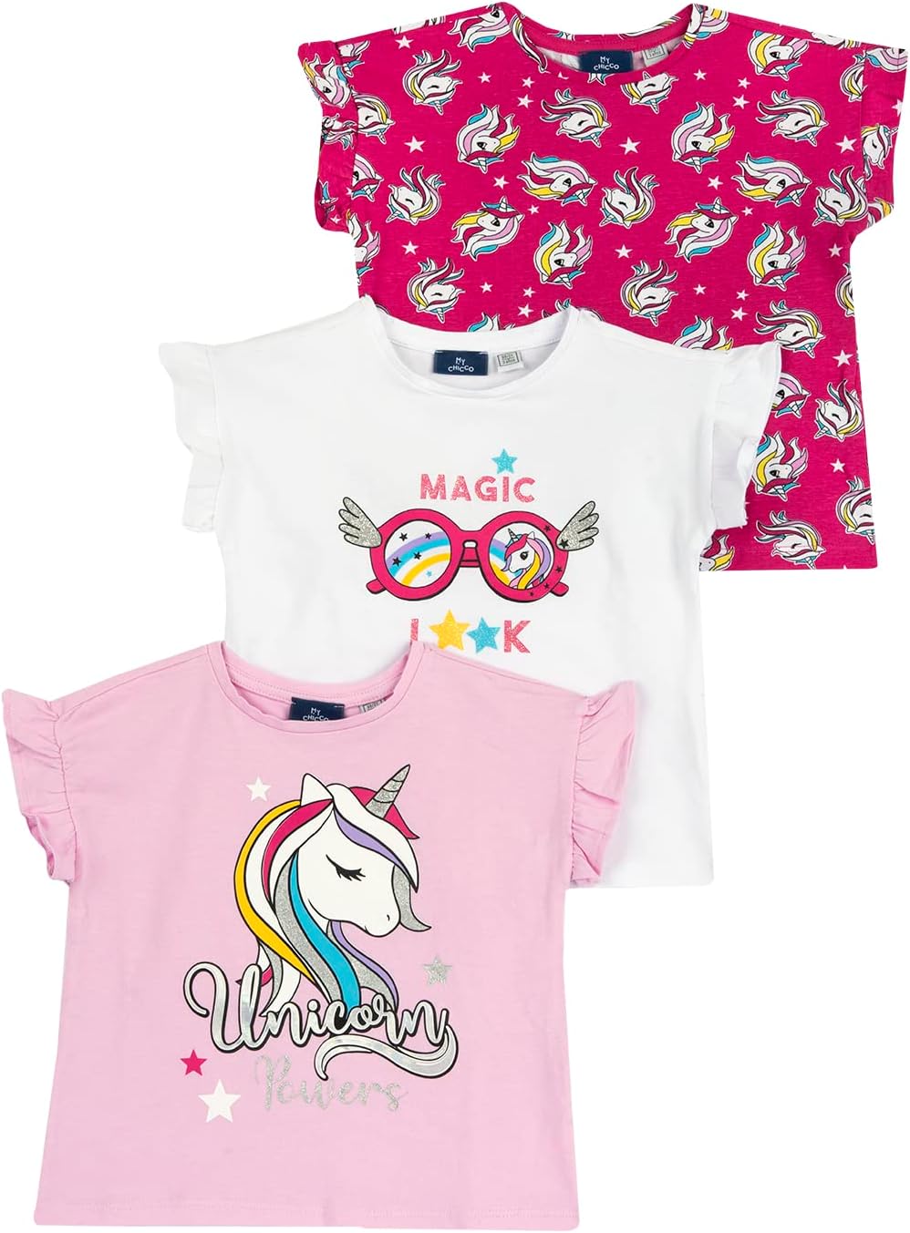 Detalle de Chicco T-Shirt Bambina – Set da 3 Magliette a Maniche Corte in Cotone, Primavera/Estate