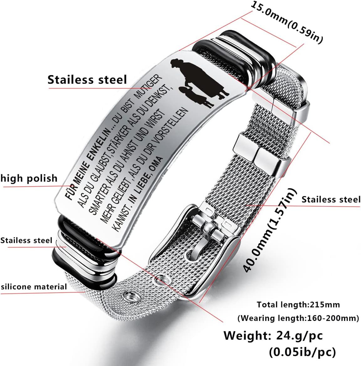 Detalle de YOTHIWAD personalisiertes Armband mit Gravur für Enkelin/Enkel – 316L-Edelstahl, verstellbar
