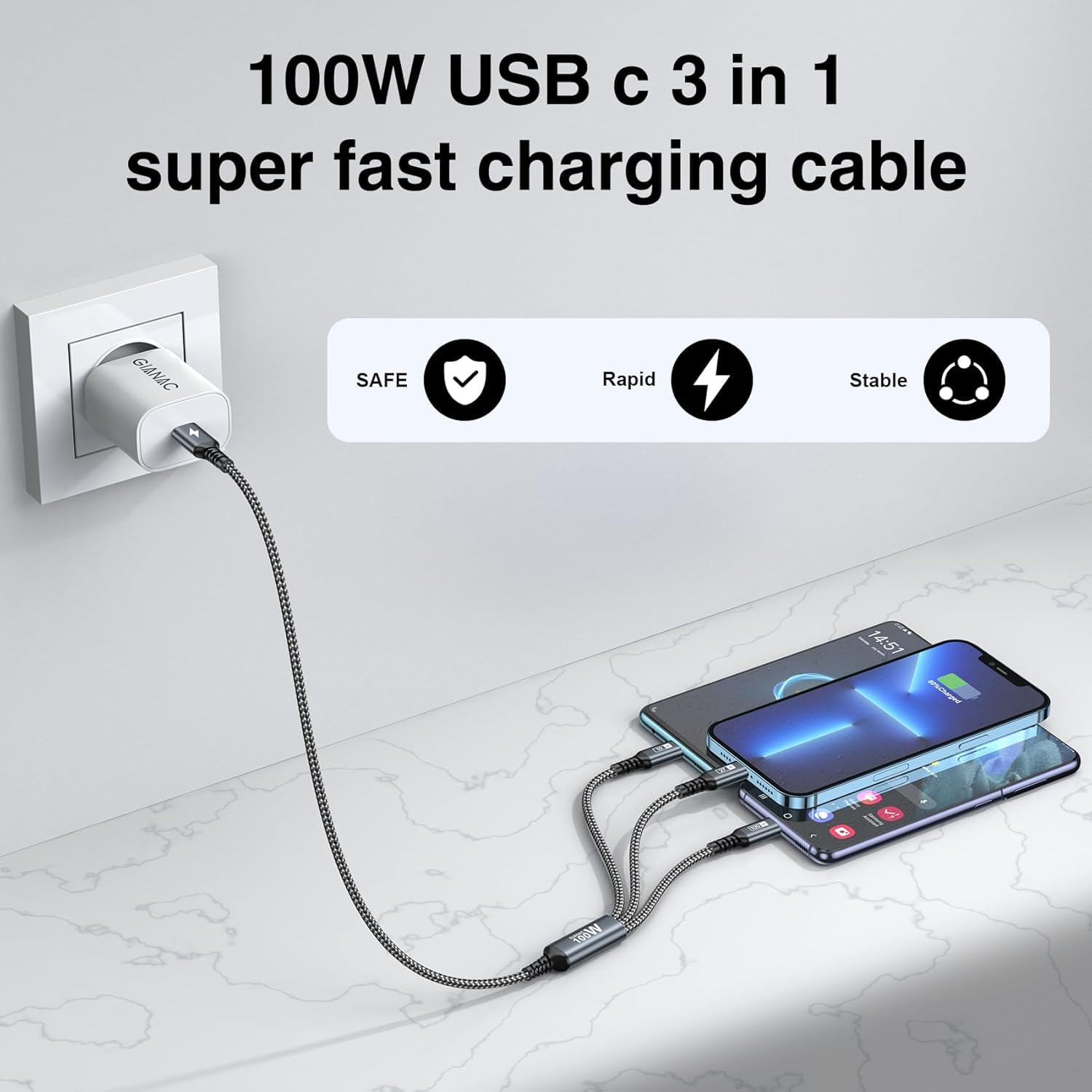 Detalle de GIANAC 100W USB C Multi Ladekabel 50cm