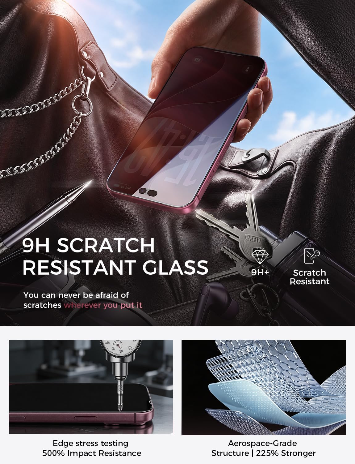 Detalle 1 de MAGIC JOHN 3rd Gen iPhone 18 Pro Max Privacy Screen Protector, 2-Pack 9H AR Glass