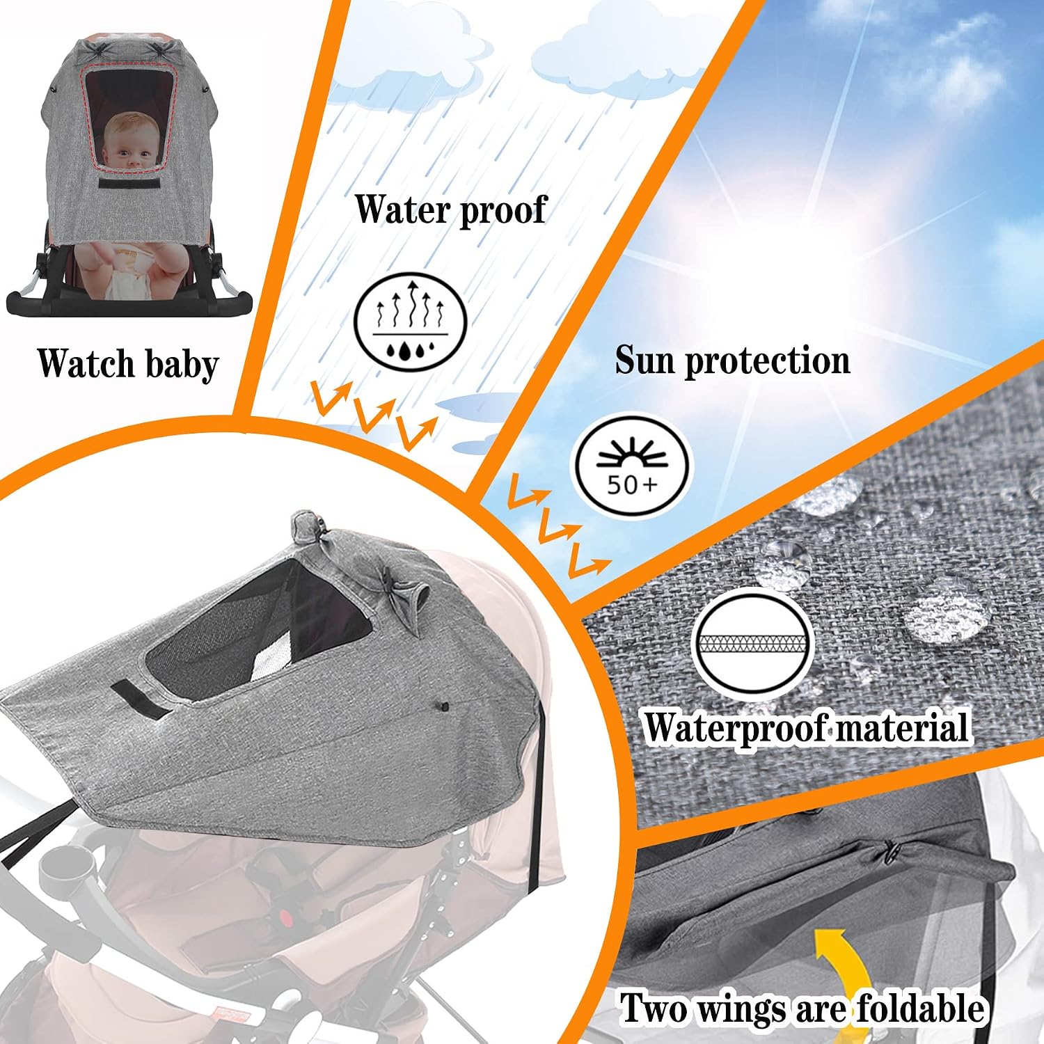 Thumbnail 2 de Sonnensegel für Kinderwagen mit UV-Schutz 50+ – Universal, Sichtfenster & Extra Breite Schattenflügel